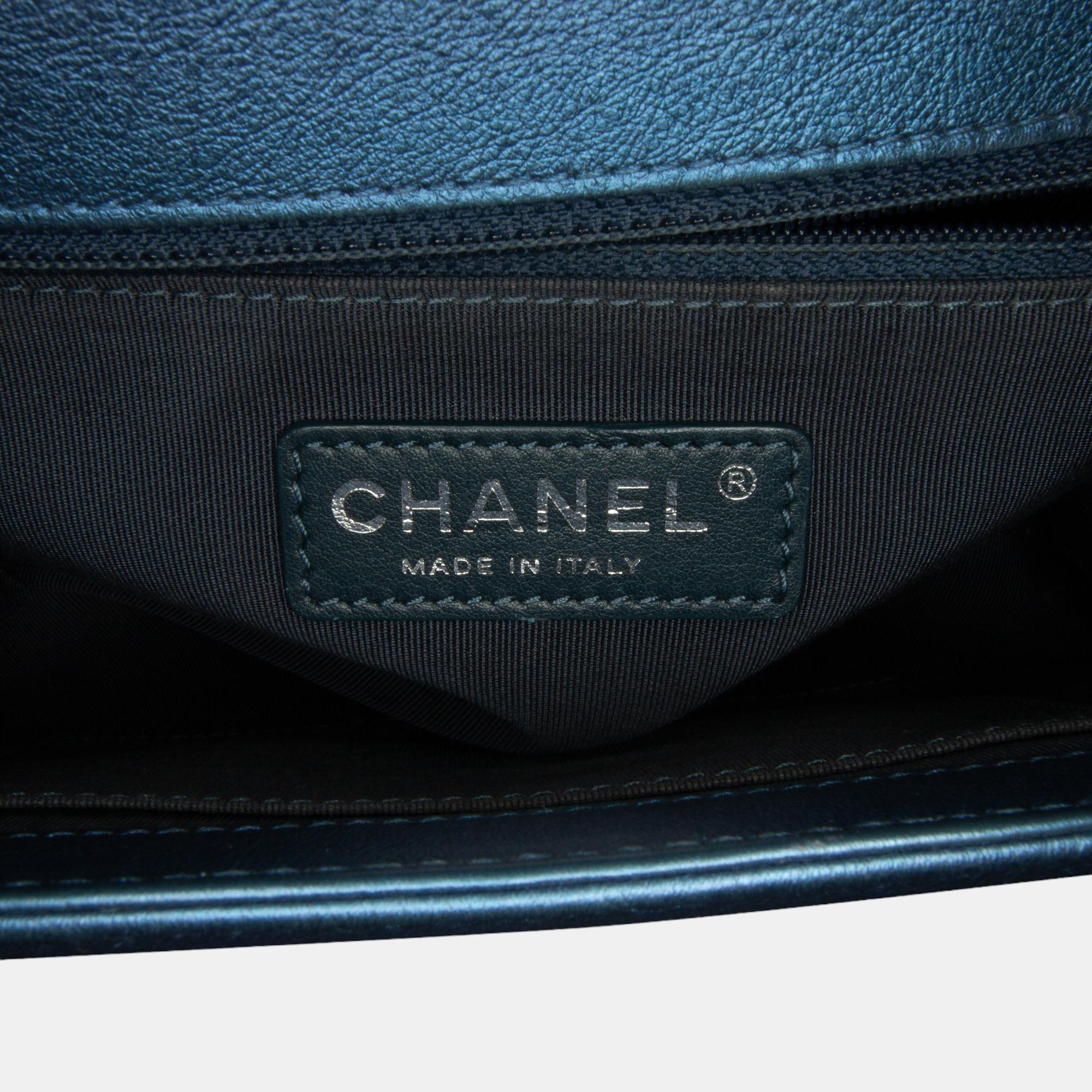Chanel Blue Medium Perforated Lambskin Boy Flap