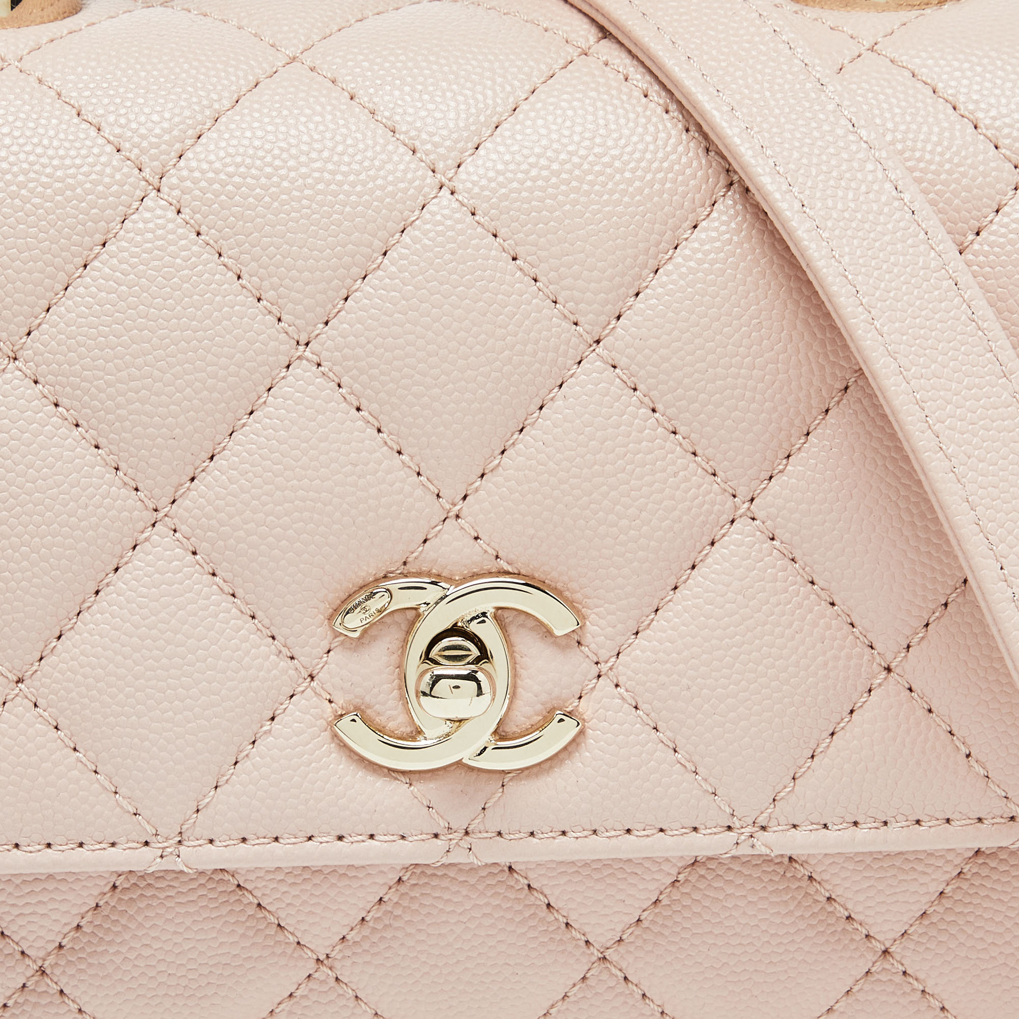 Chanel Pink Quilted Caviar Leather Small Coco Top Handle Bag