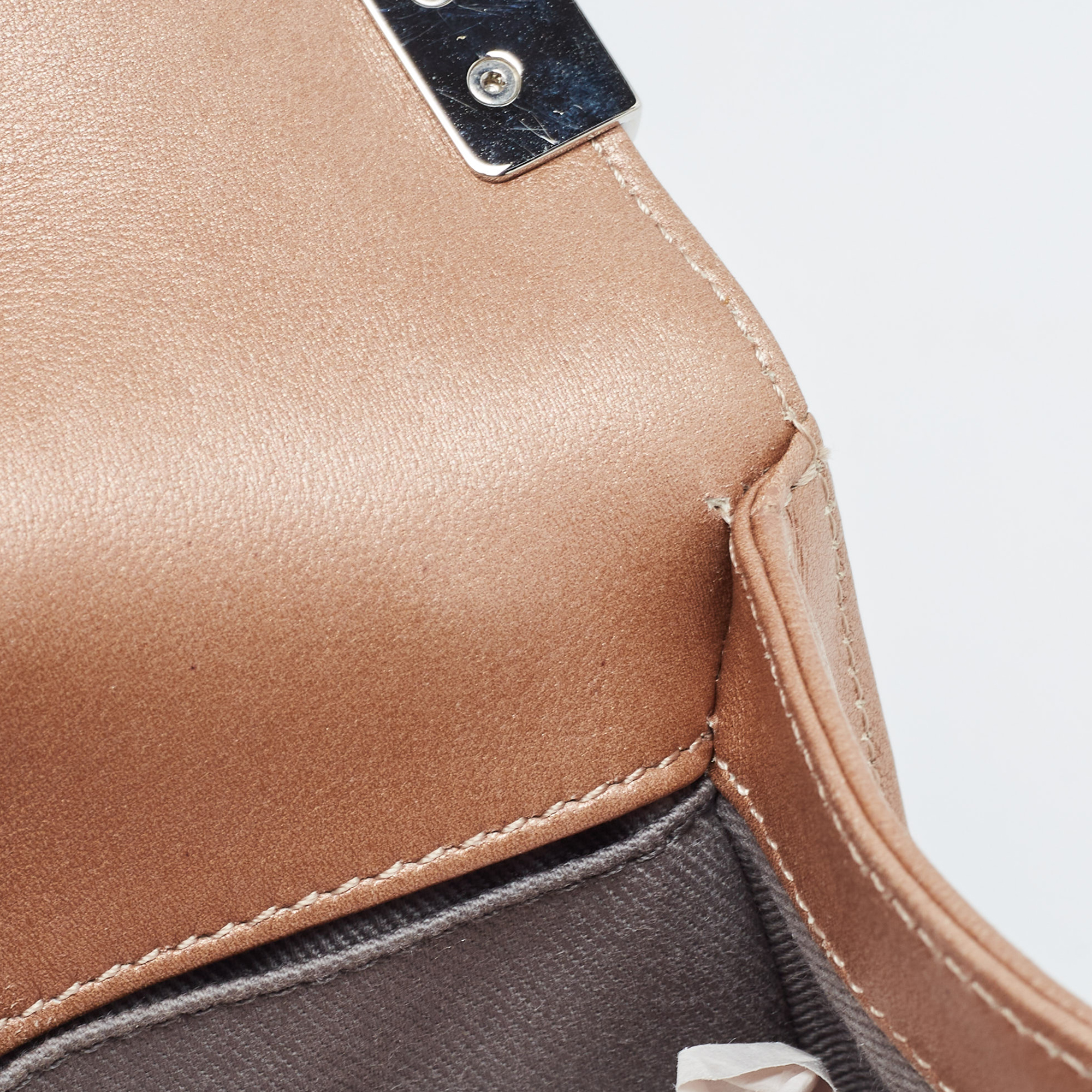 Chanel Metallic Beige Quilted Leather Medium Boy Flap Bag