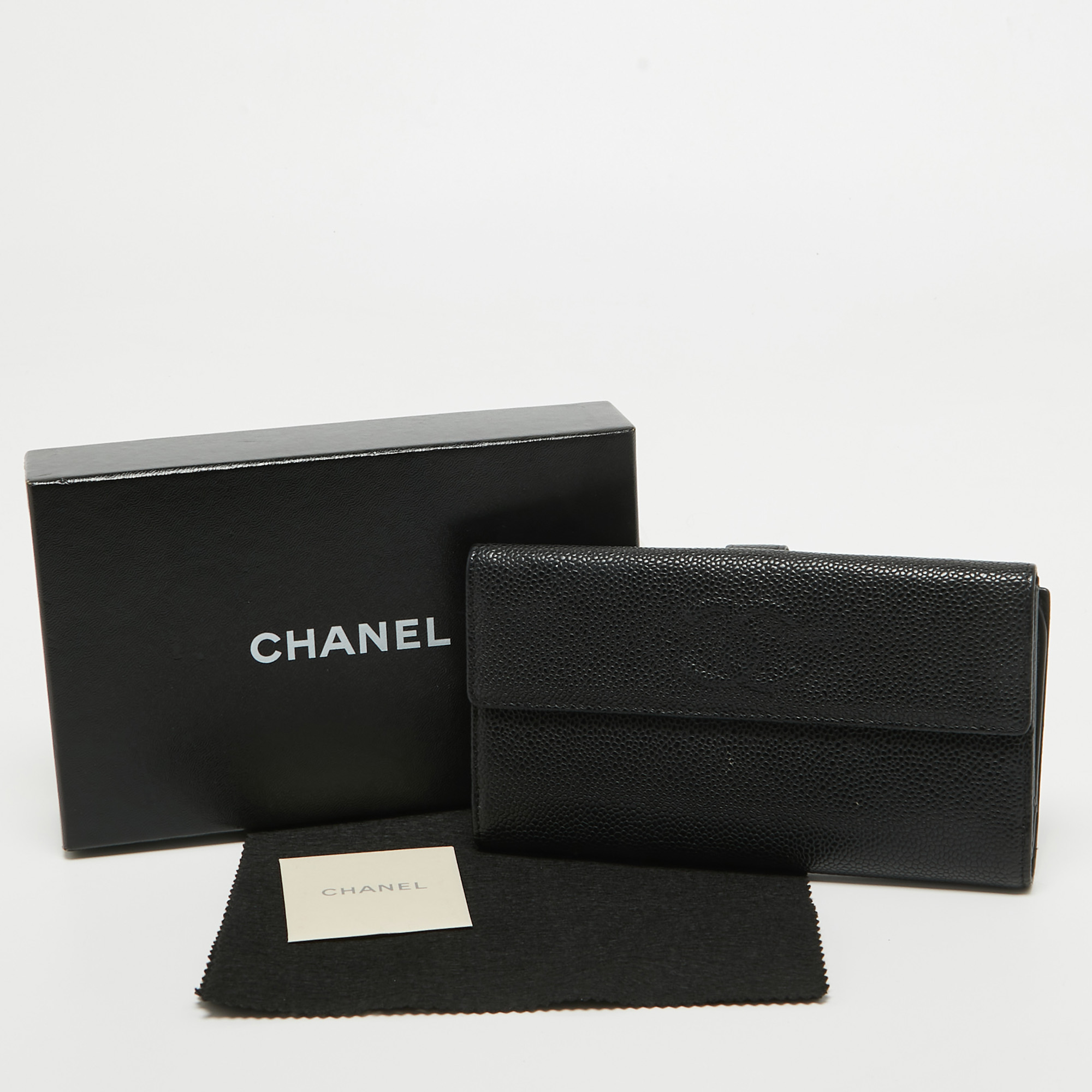Chanel Black Quilted Caviar Leather CC Flap Continental Wallet