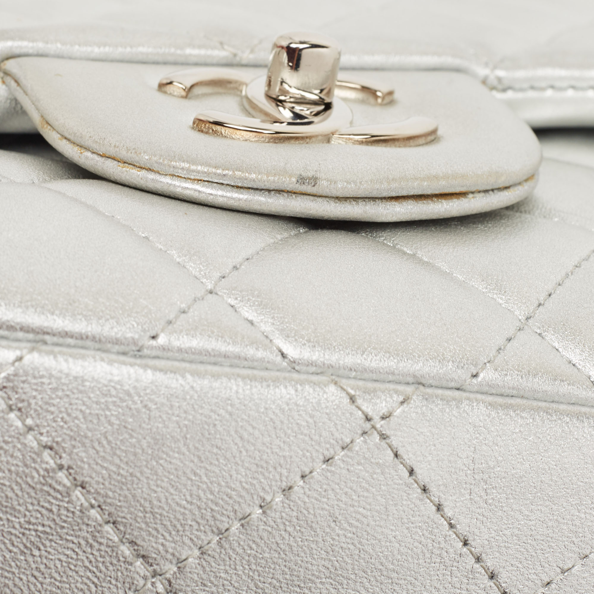 Chanel Silver Quilted Lambskin Leather Maxi Classic Single Flap Bag