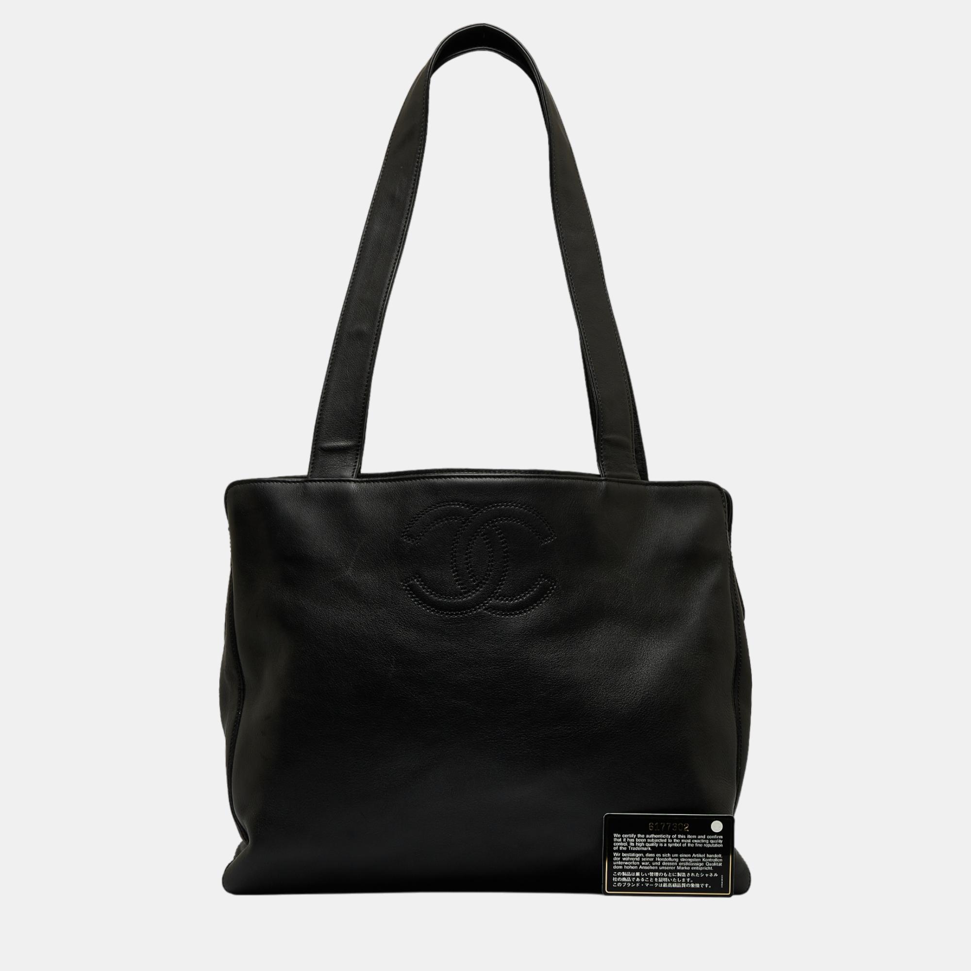 Chanel Black CC Lambskin Leather Tote Bag