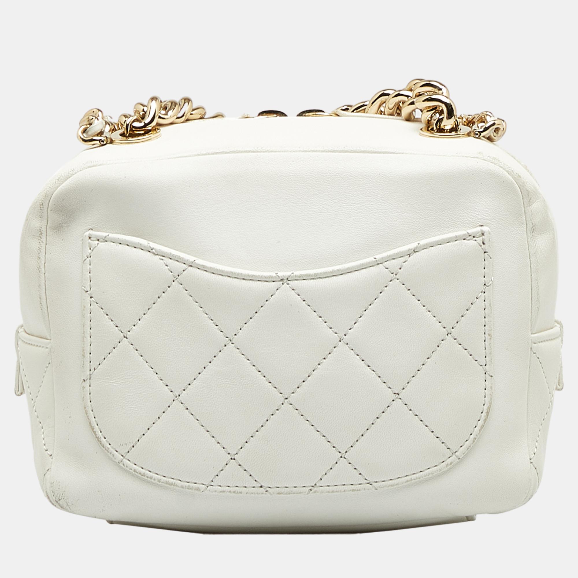 Chanel White Studded CC Camera Bag