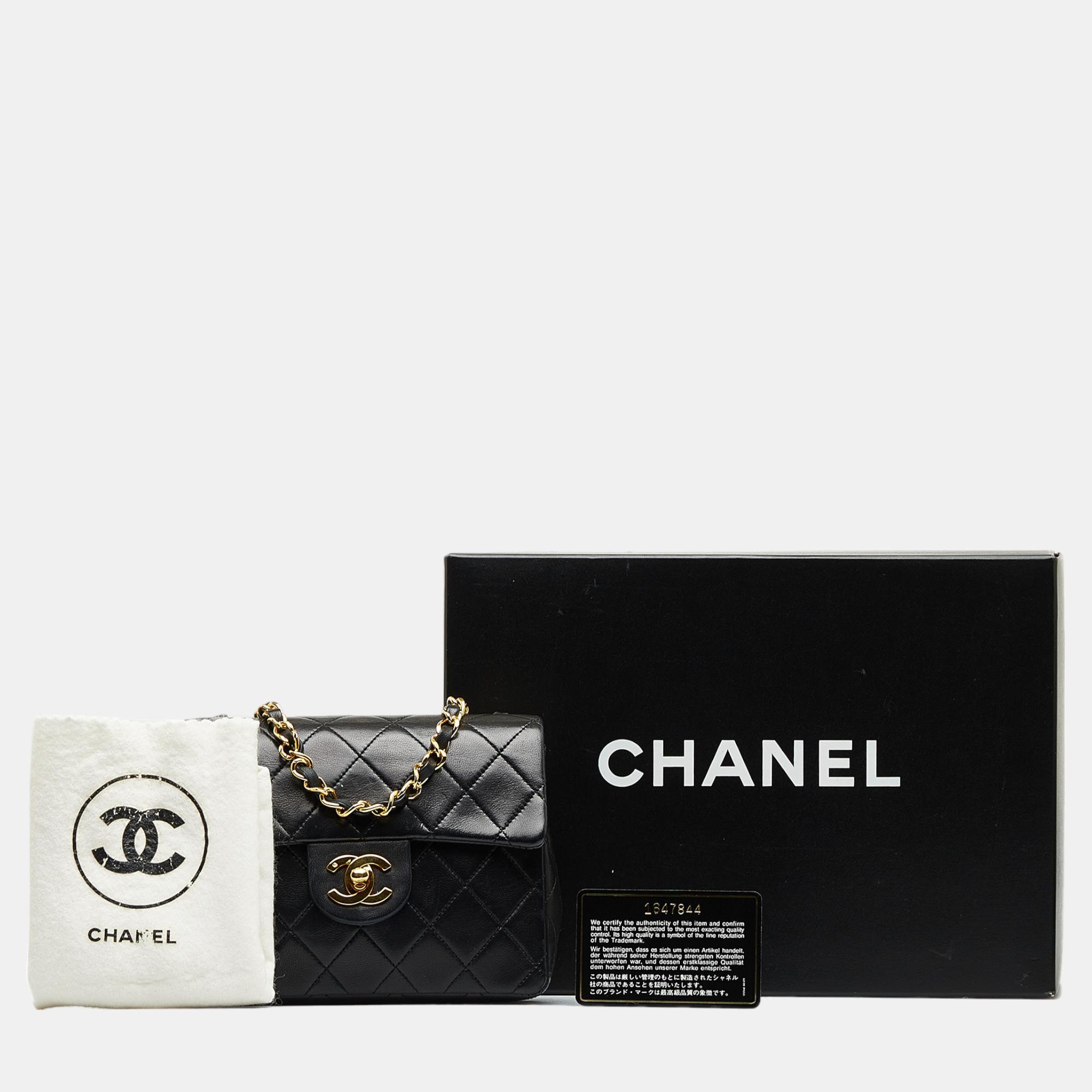 Chanel Black Classic Mini Square Lambskin Single Flap Bag