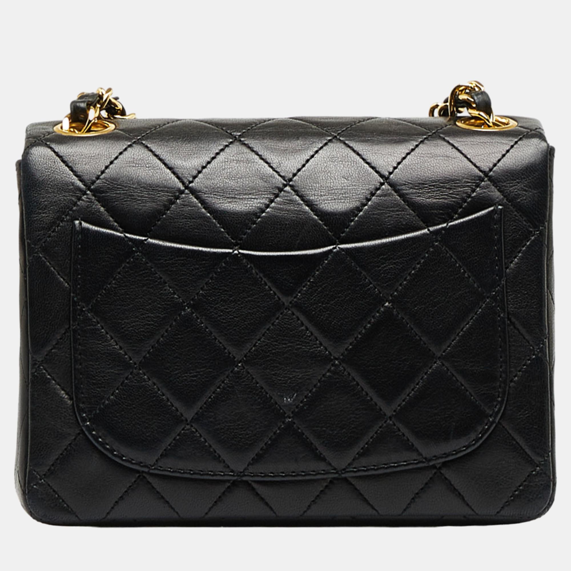 Chanel Black Classic Mini Square Lambskin Single Flap Bag