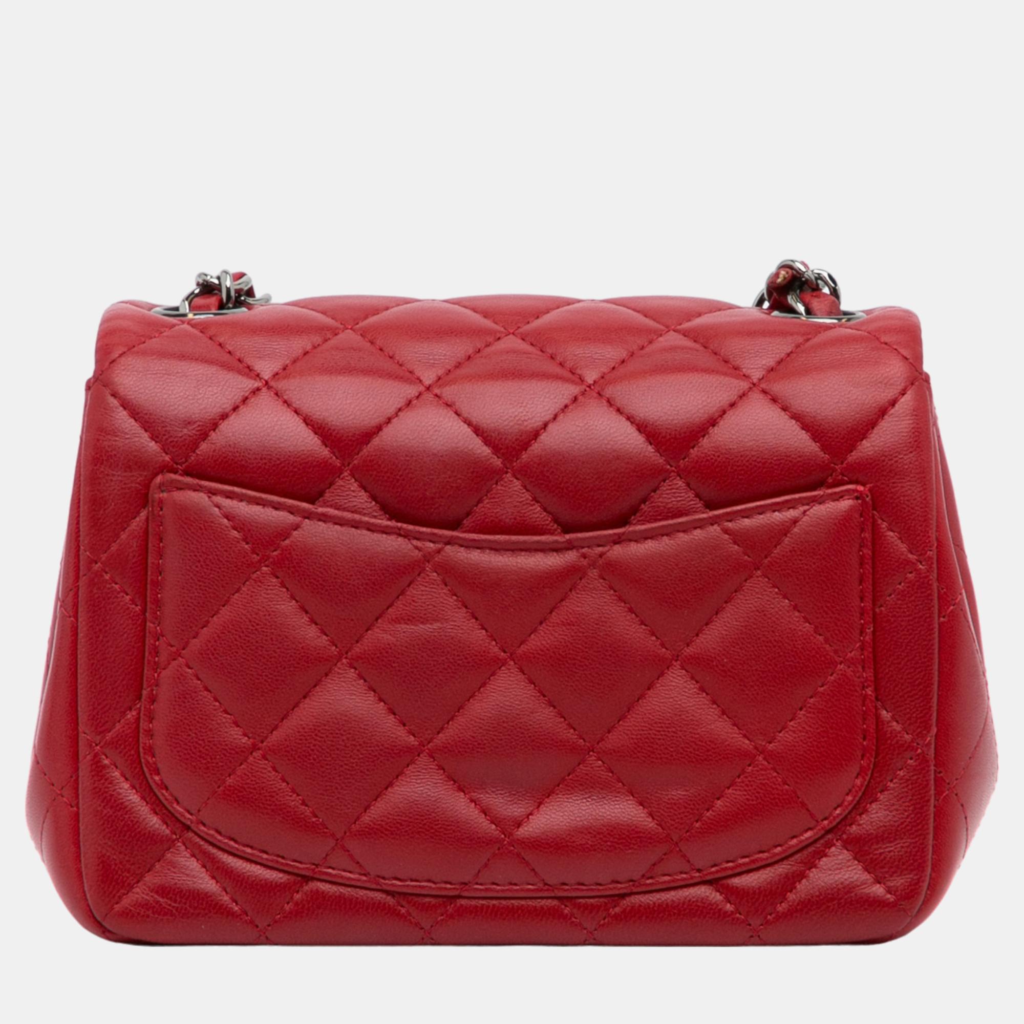 Chanel Red Mini Classic Lambskin Square Single Flap