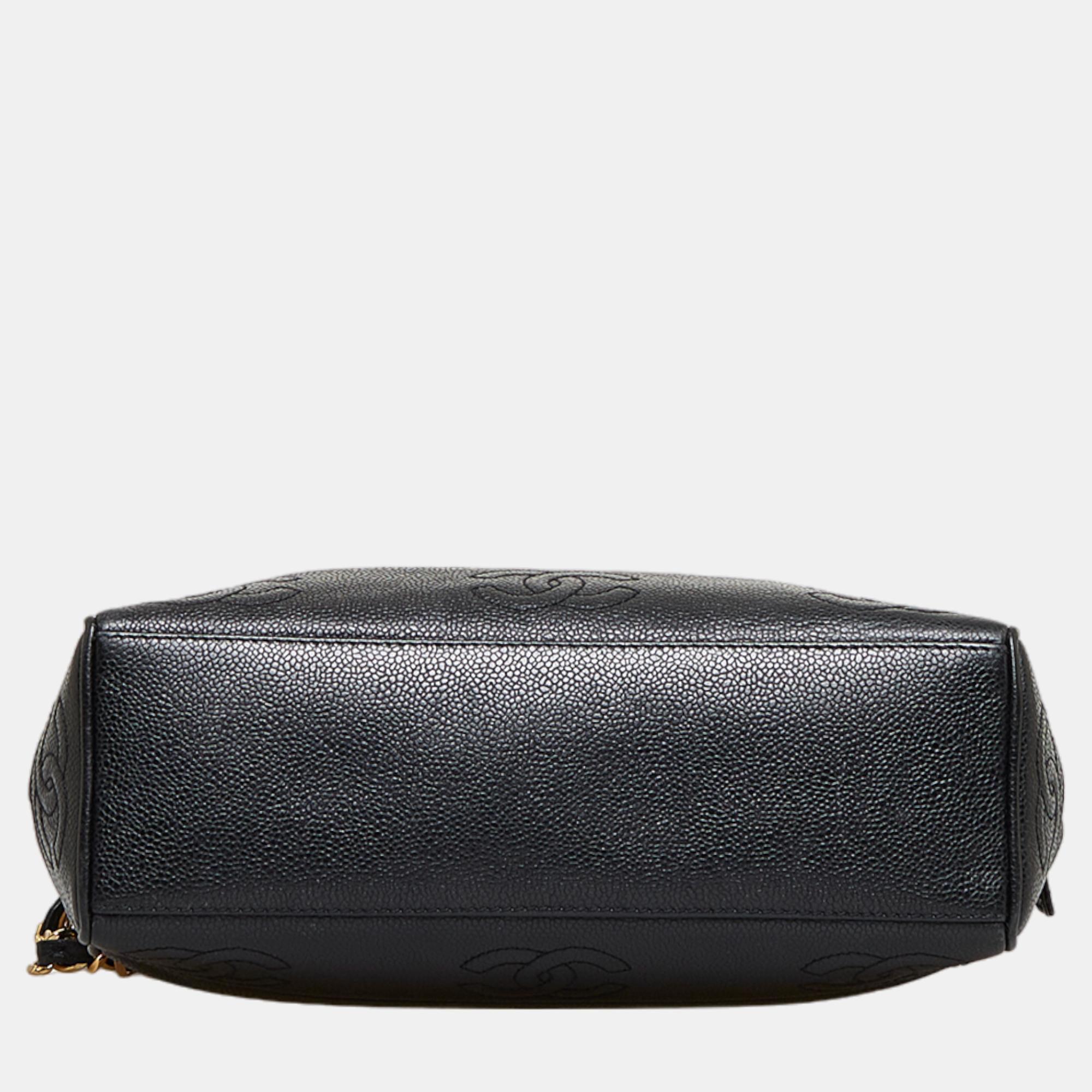 Chanel Black Triple Coco Caviar Shoulder Bag