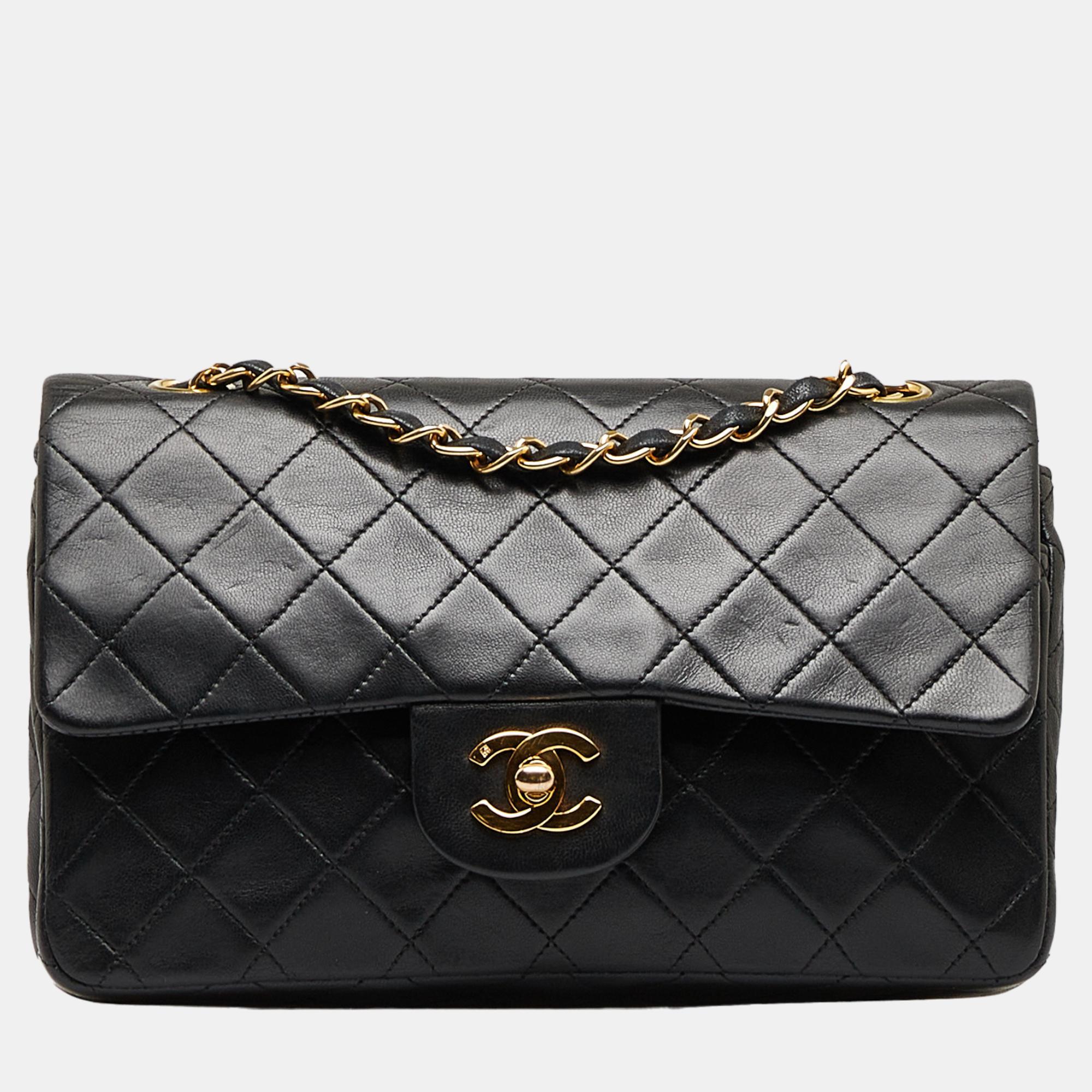 Chanel Black Small Classic Lambskin Double Flap Bag