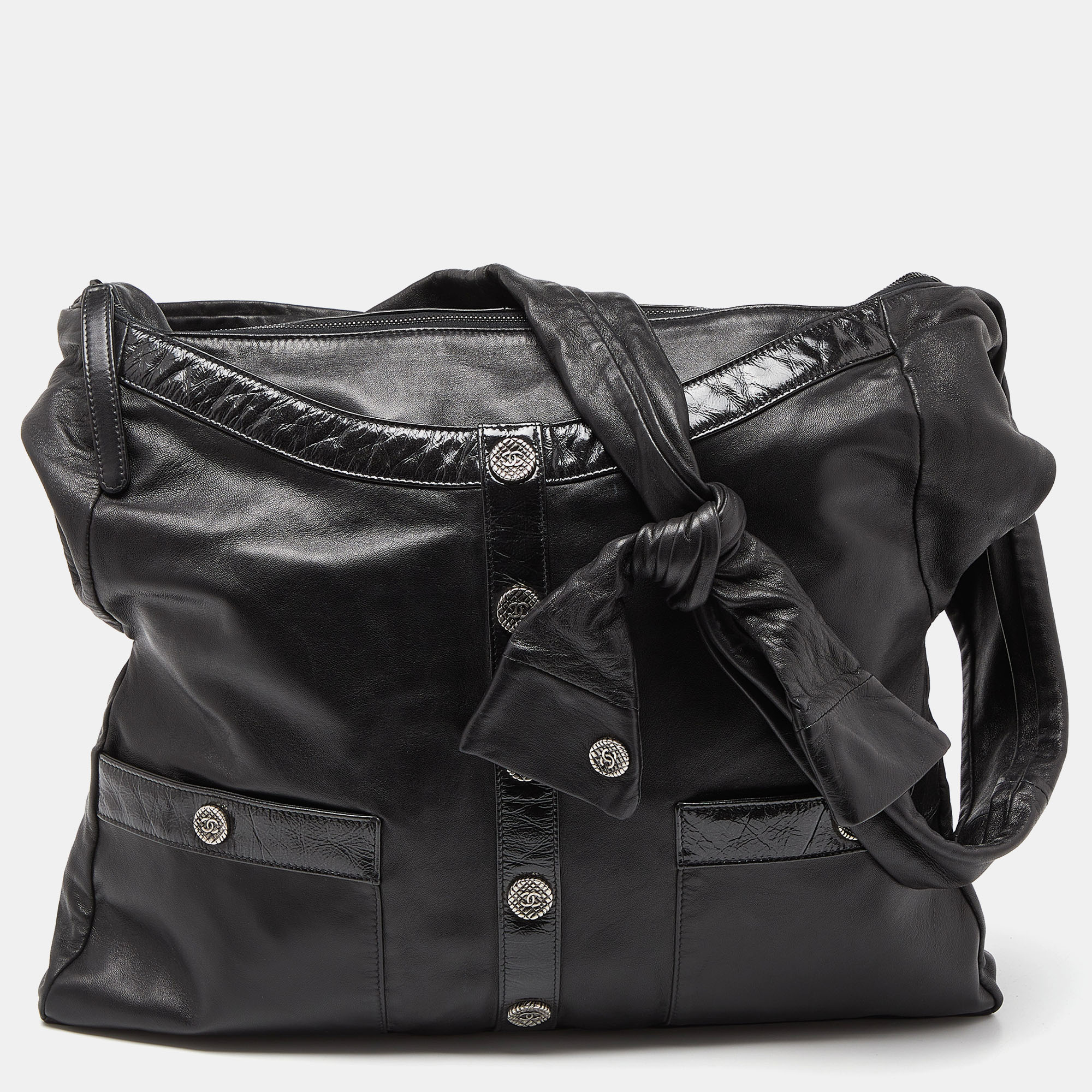 Chanel black leather large girl chanel bag