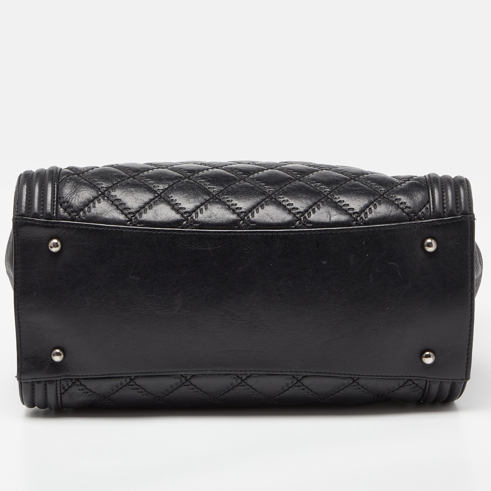 Chanel Black Quilted Double Stitch Leather Boy Tote