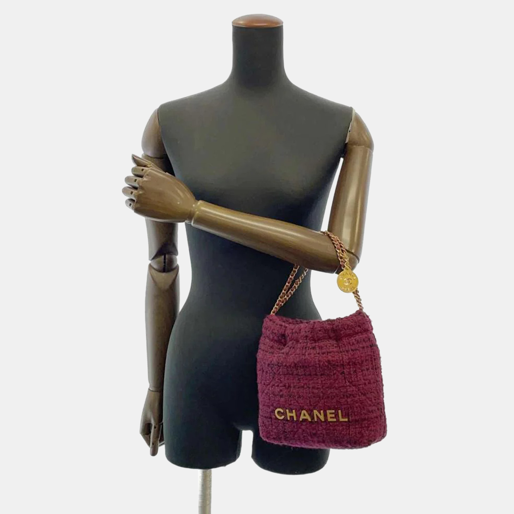 CHANEL Burgundy Tweed Mini 22 Hobo Bag