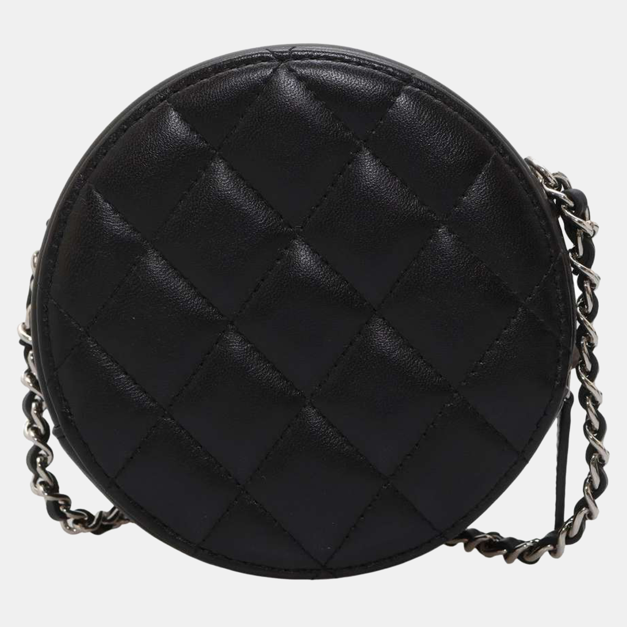 CHANEL Black Caviar Leather Round Clutch W/ Chain
