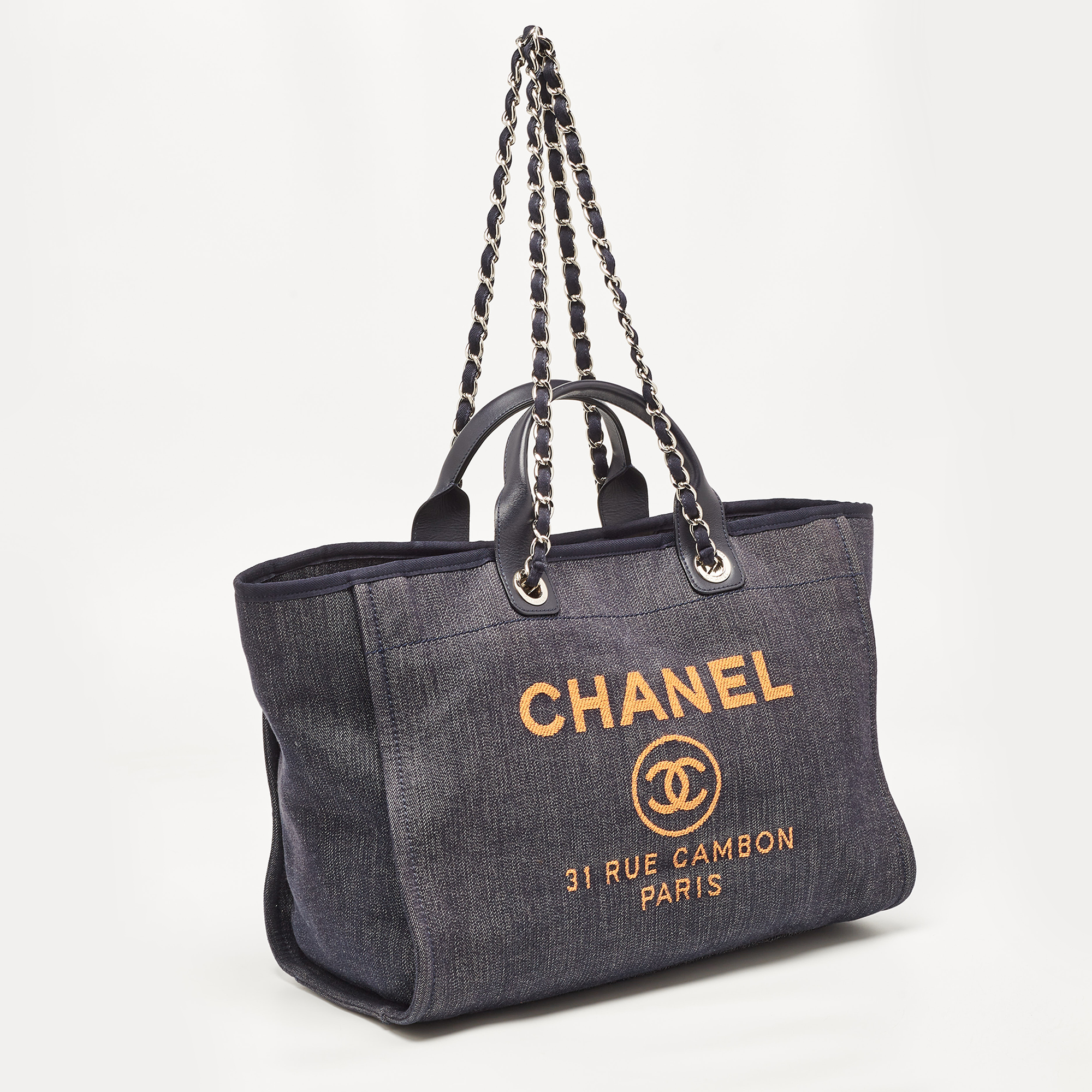 Chanel Blue Denim And Leather Medium Deauville Shopper Tote