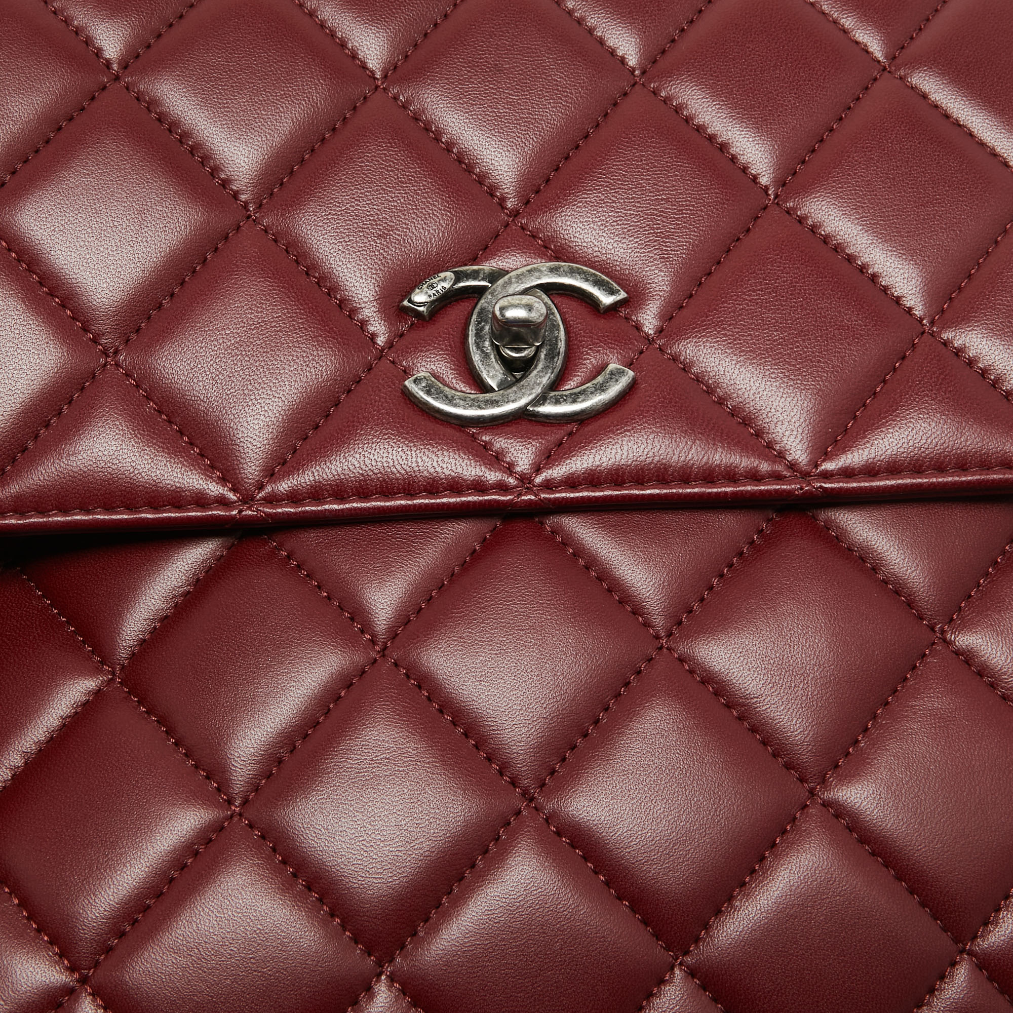 Chanel Dark Red Quilted Leather Large Trendy CC Top Handle Bag