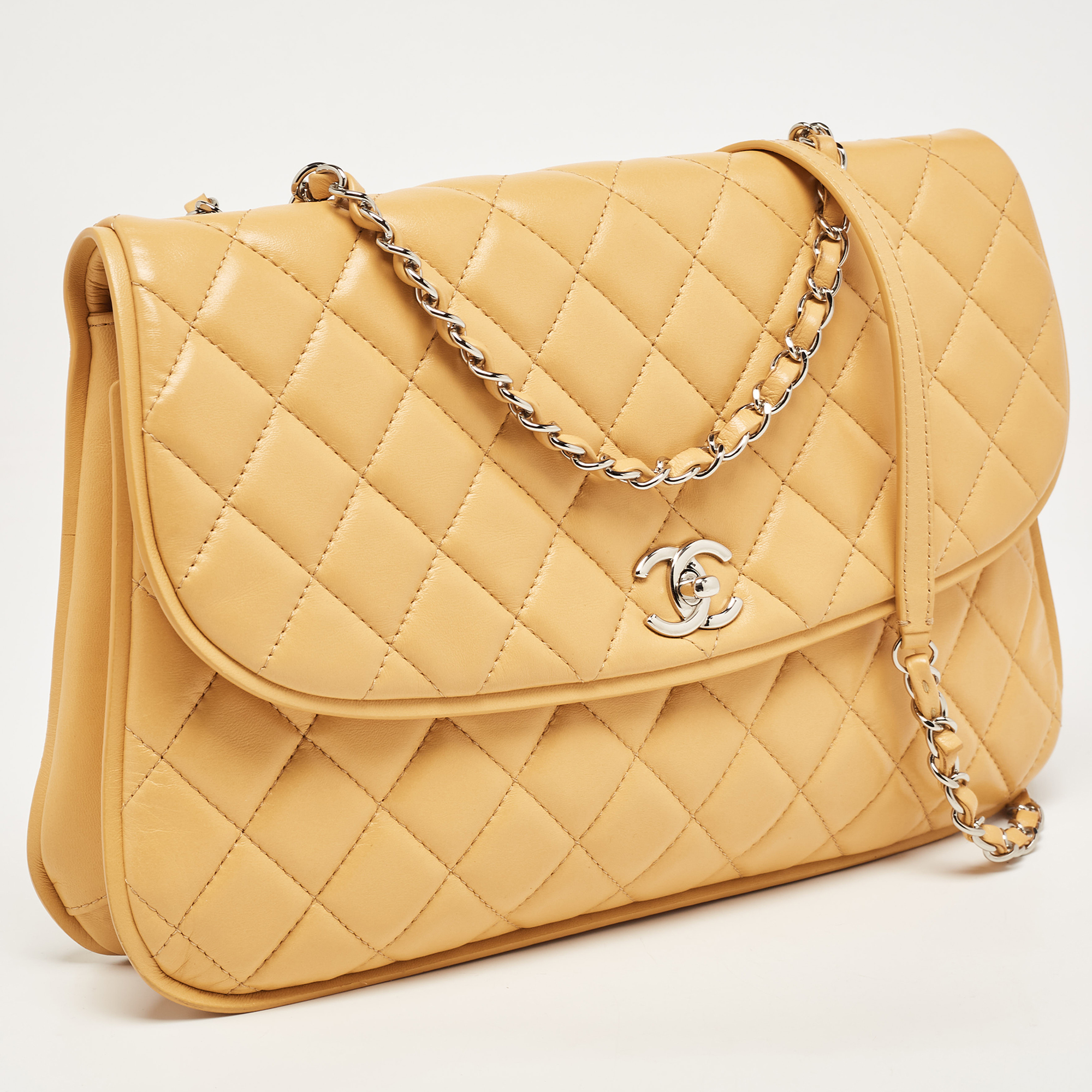 Chanel Yellow Quilted Leather Large Pagode Piping Flap Bag