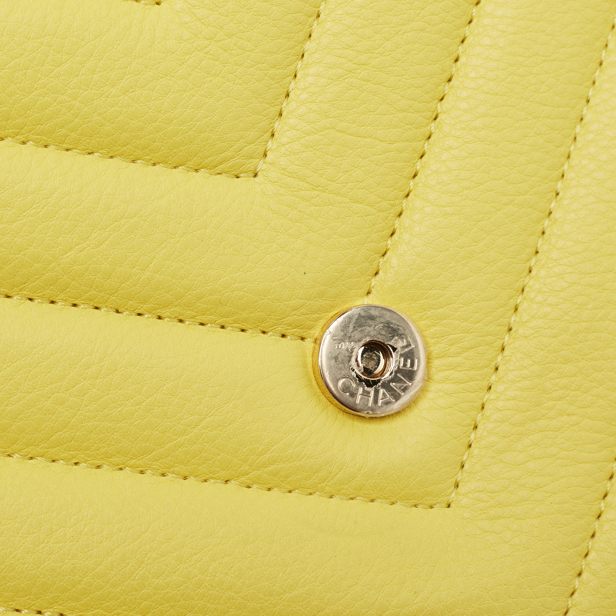 Chanel Yellow Leather  Small Vintage Chevron Flap Bag