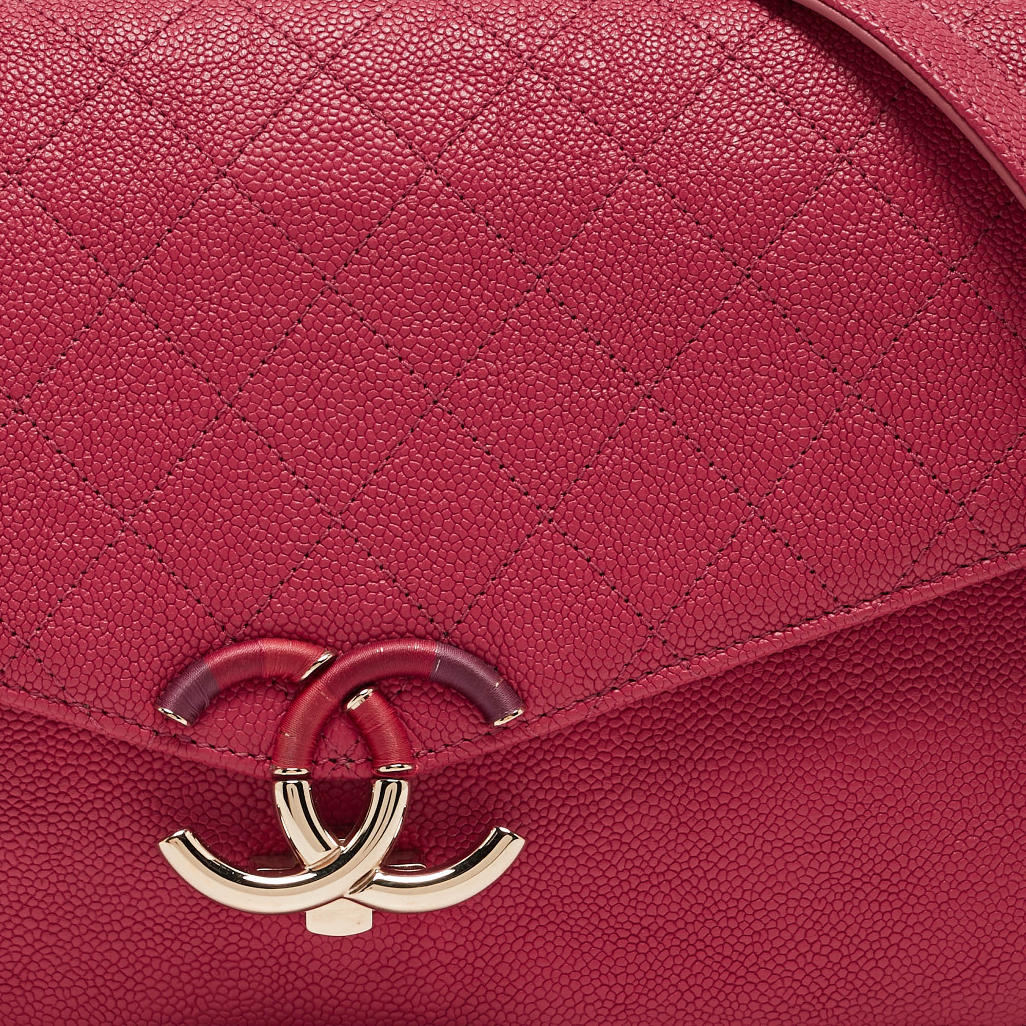 Chanel Pink Quilted Caviar Leather Thread Around Flap Bag
