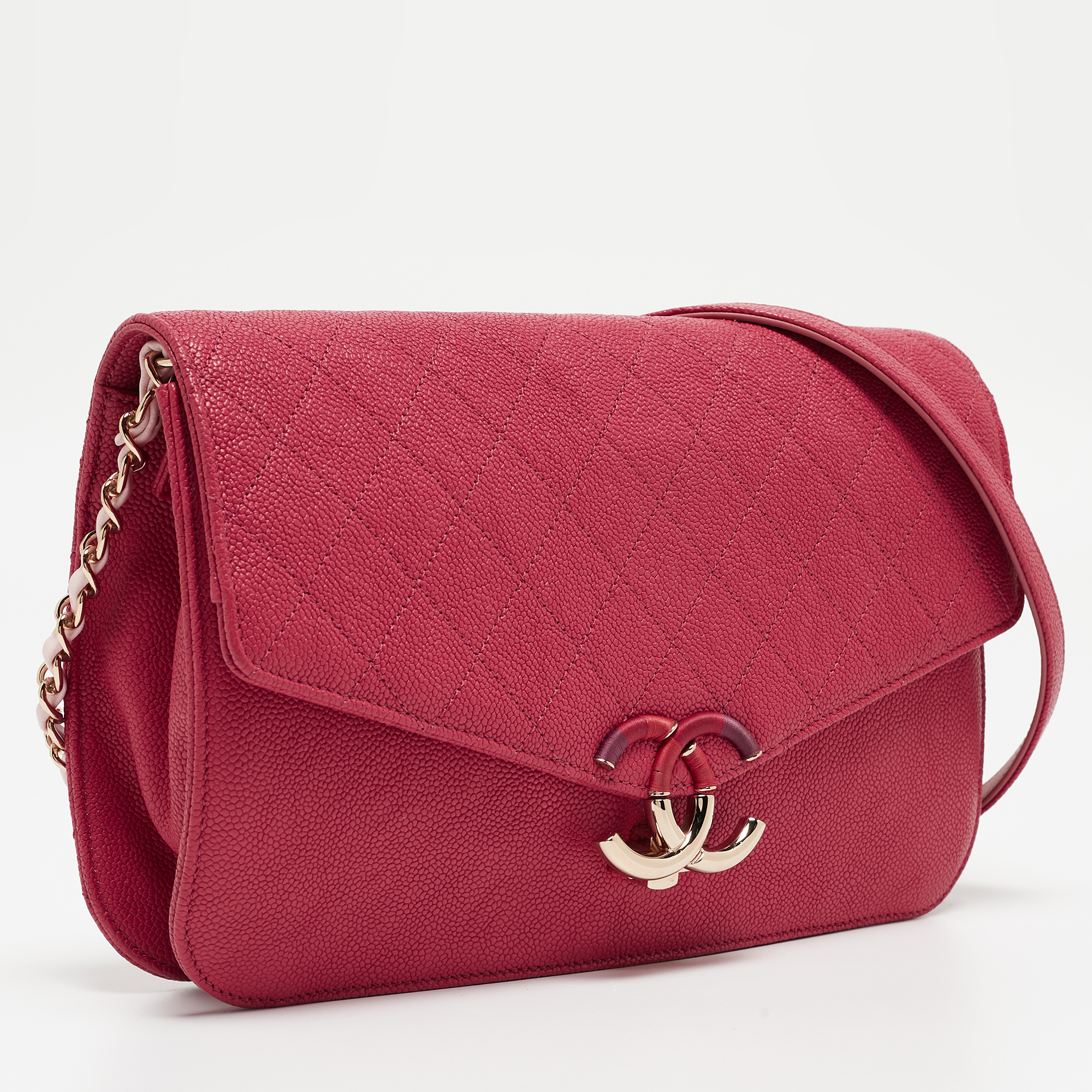 Chanel Pink Quilted Caviar Leather Thread Around Flap Bag