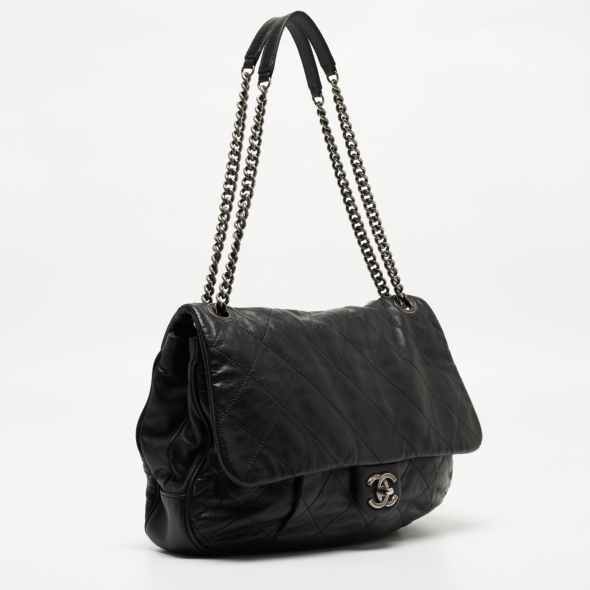 Chanel Black Quilted Leather Coco Pleats Flap Bag