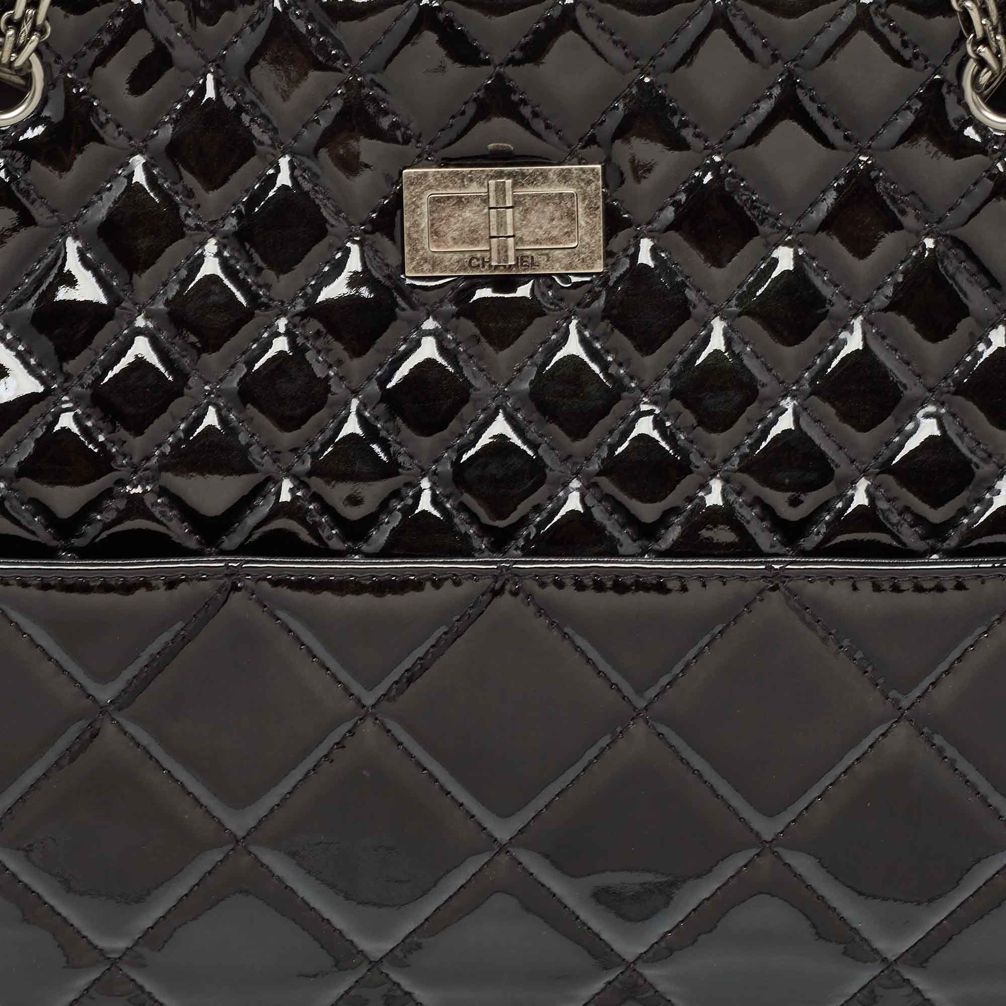 Chanel Black Quilted Patent Leather Reissue East West Tote