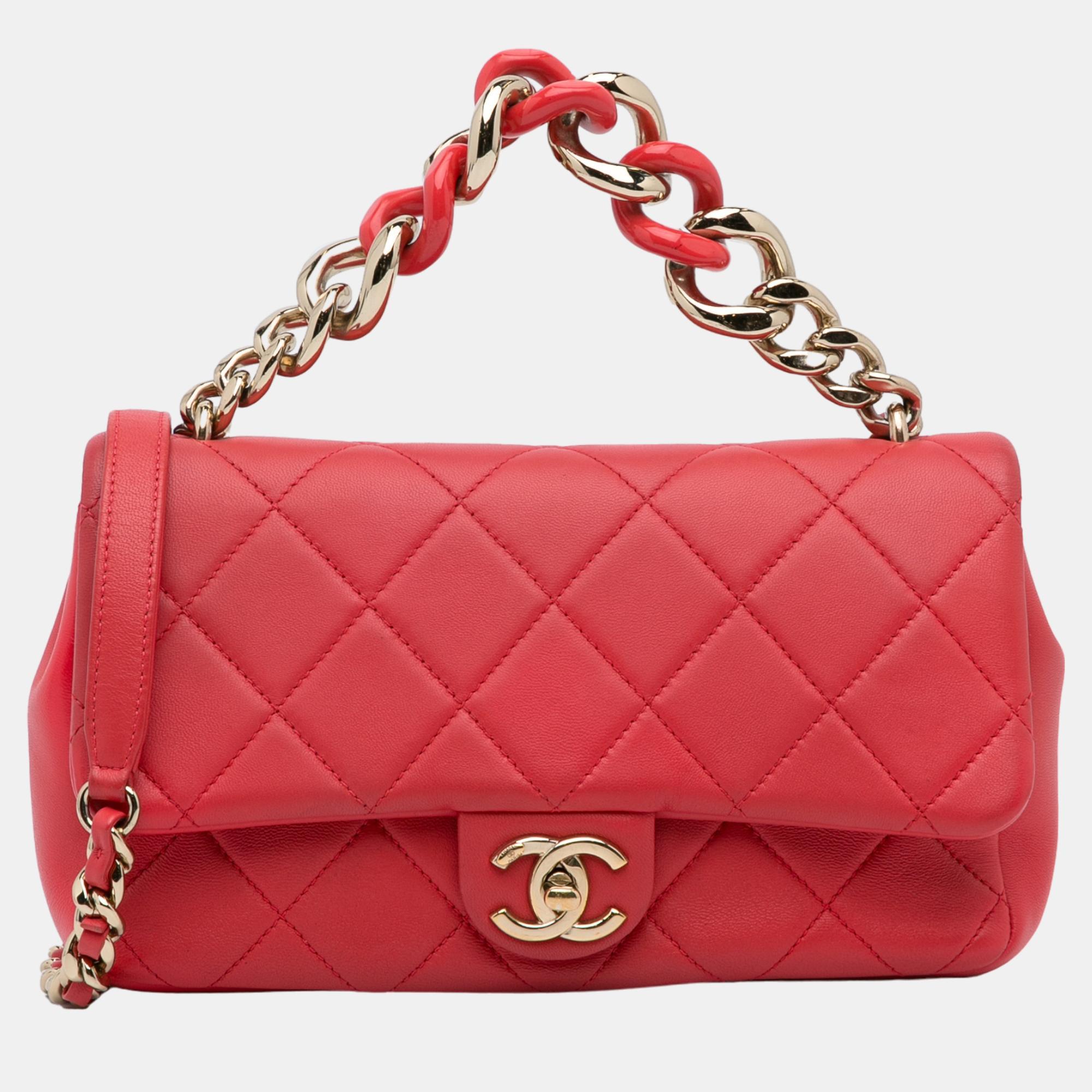 Chanel Red Mini Lambskin Elegant Chain Single Flap