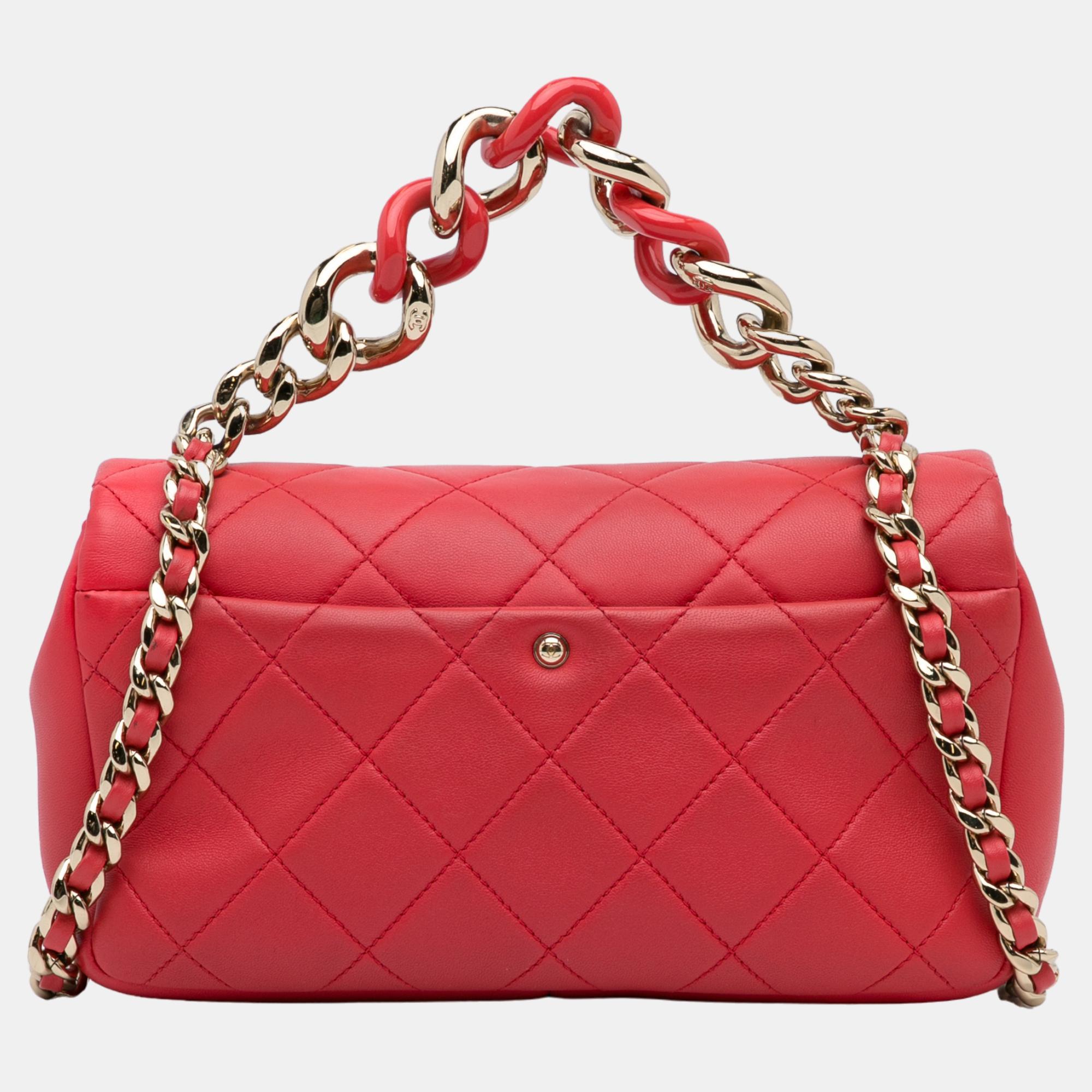 Chanel Red Mini Lambskin Elegant Chain Single Flap
