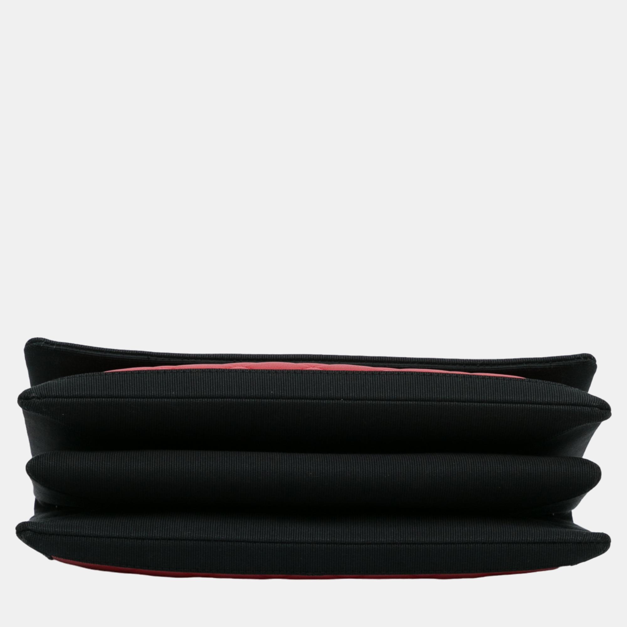 Chanel Black/Red CC Grossgrain Trim Lambskin Flap Shoulder Bag