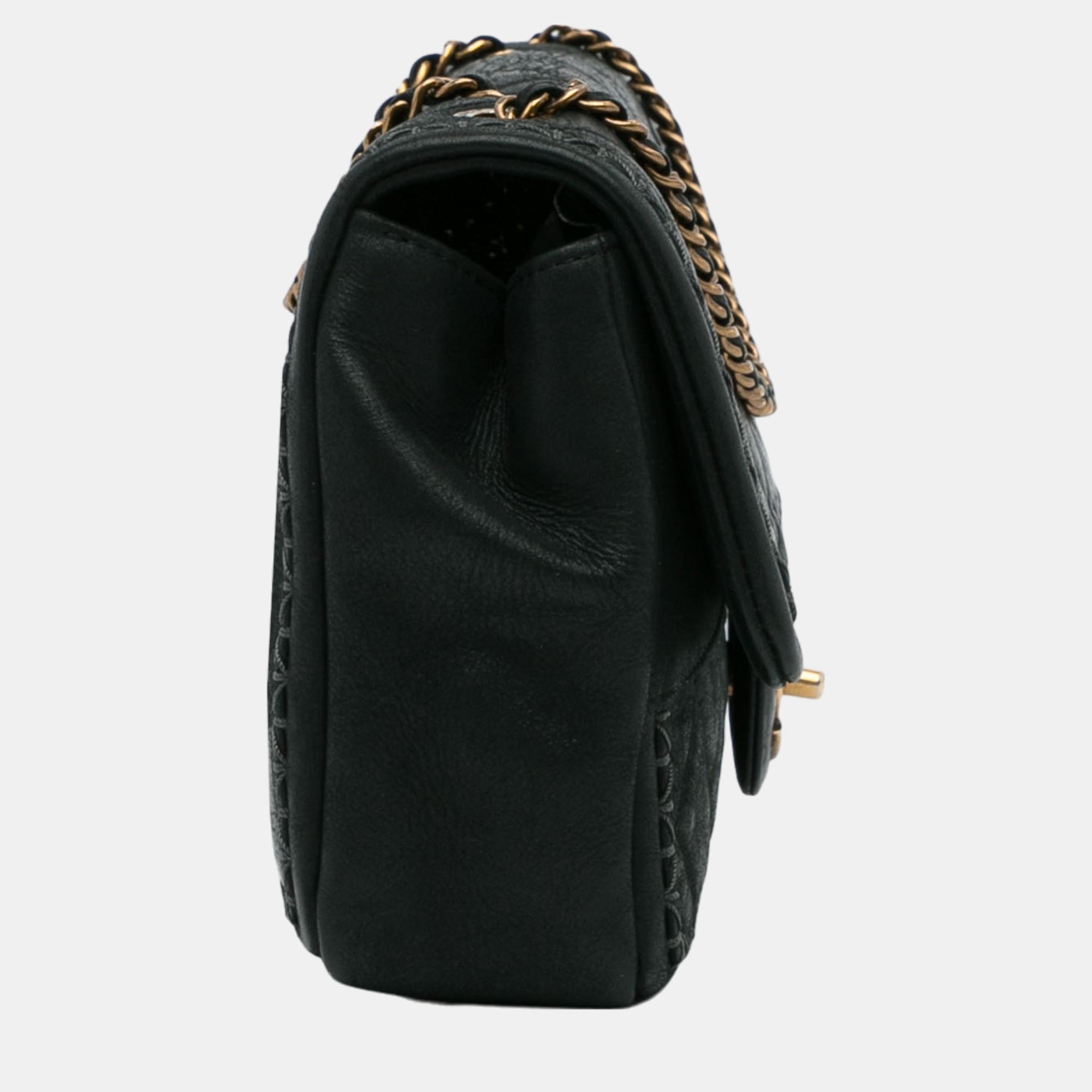 Chanel Black Quilted Lambskin Stitch Single Flap