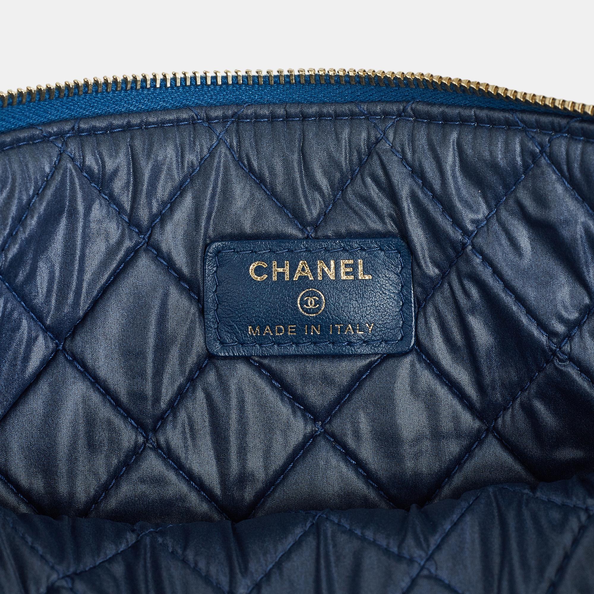 Chanel Blue Quilted Caviar Boy O Case Clutch