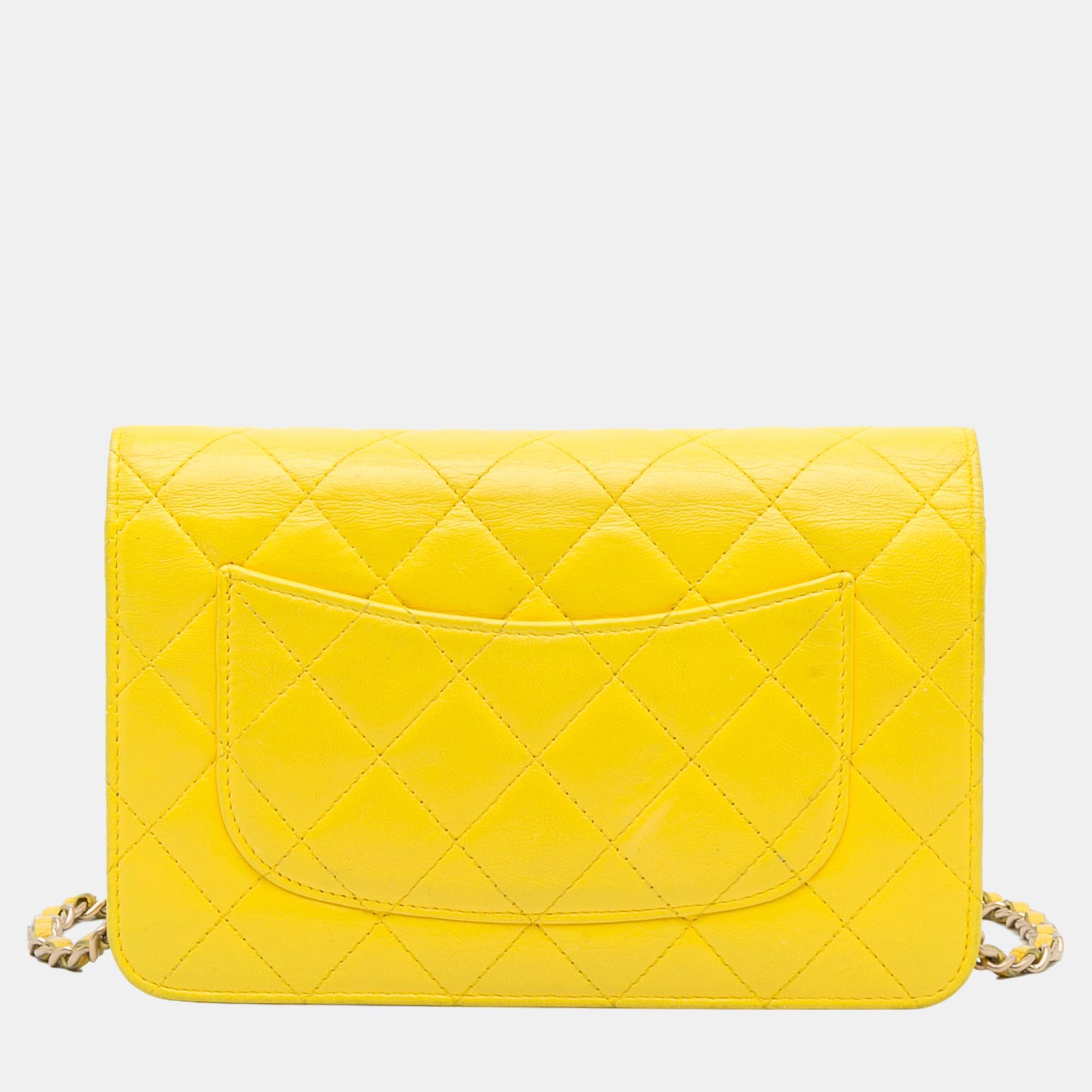Chanel Yellow Classic Wallet On Chain