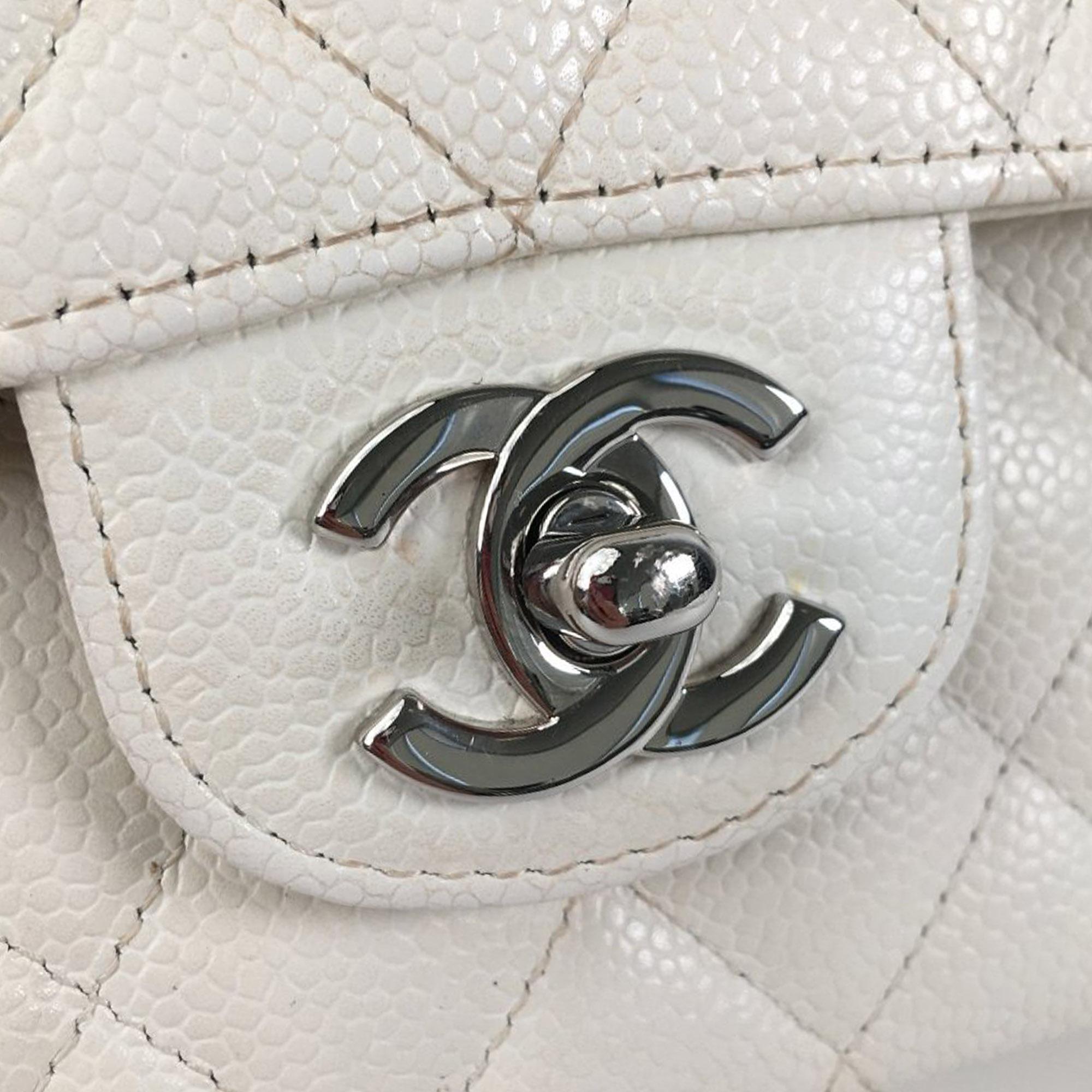 Chanel White Medium Classic Caviar Double Flap Bag