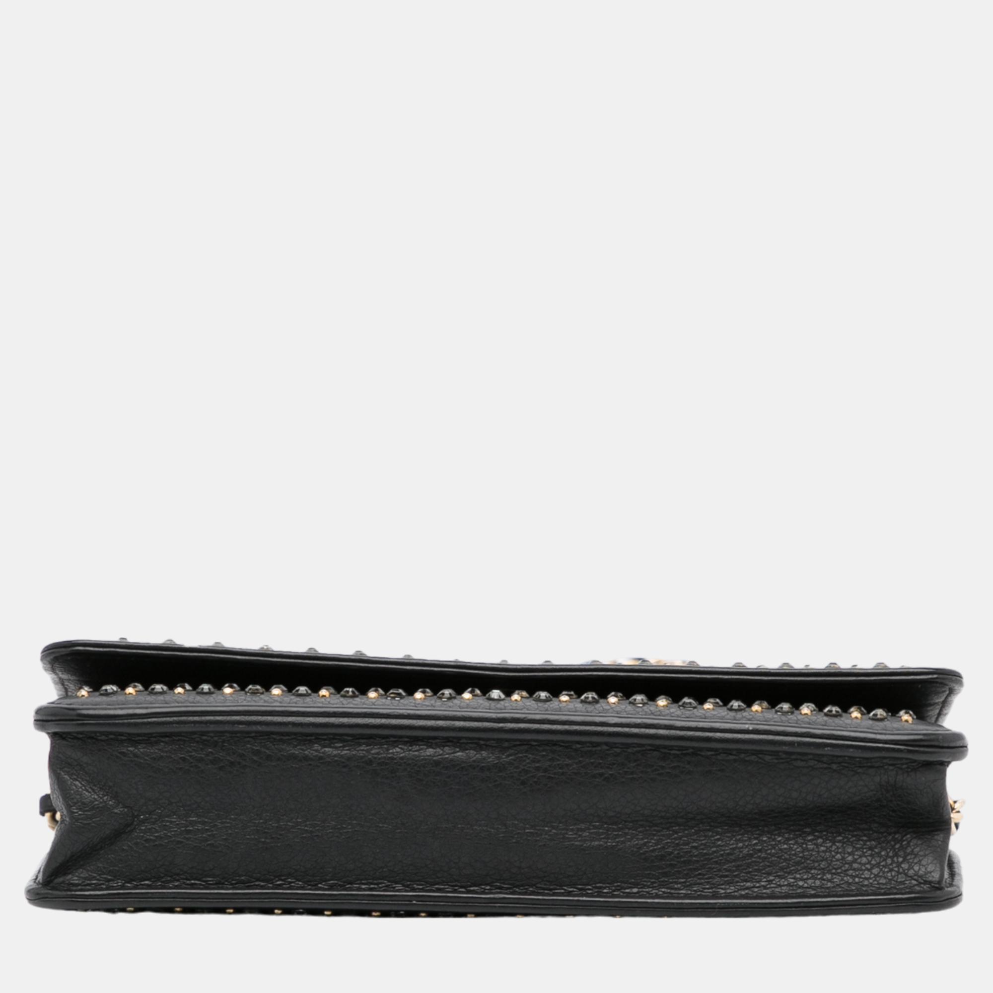 Chanel Black Studded Leather Wallet On Chain