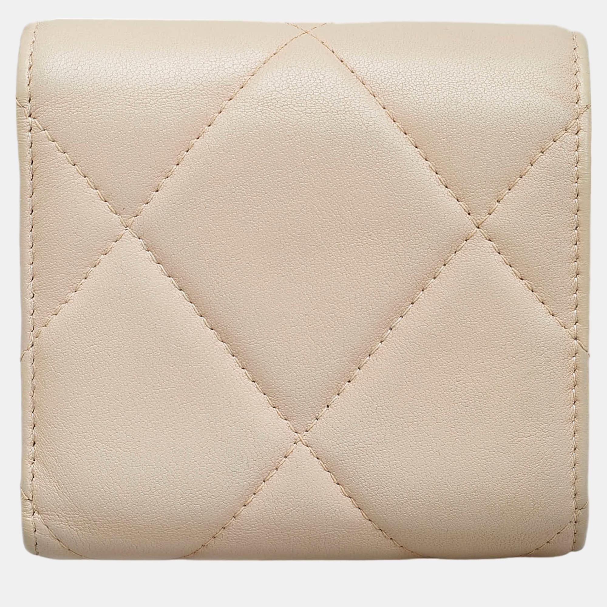 Chanel Beige 19 Trifold Flap Compact Wallet