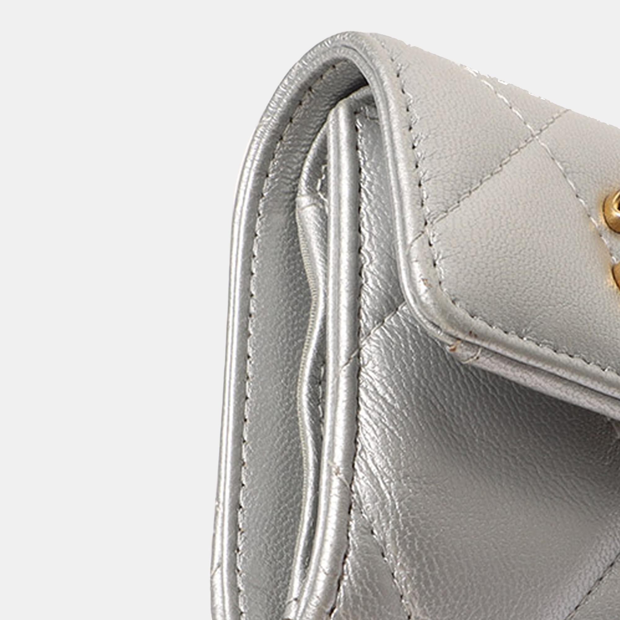 Chanel Silver Lambskin 19 Flap Trifold Wallet