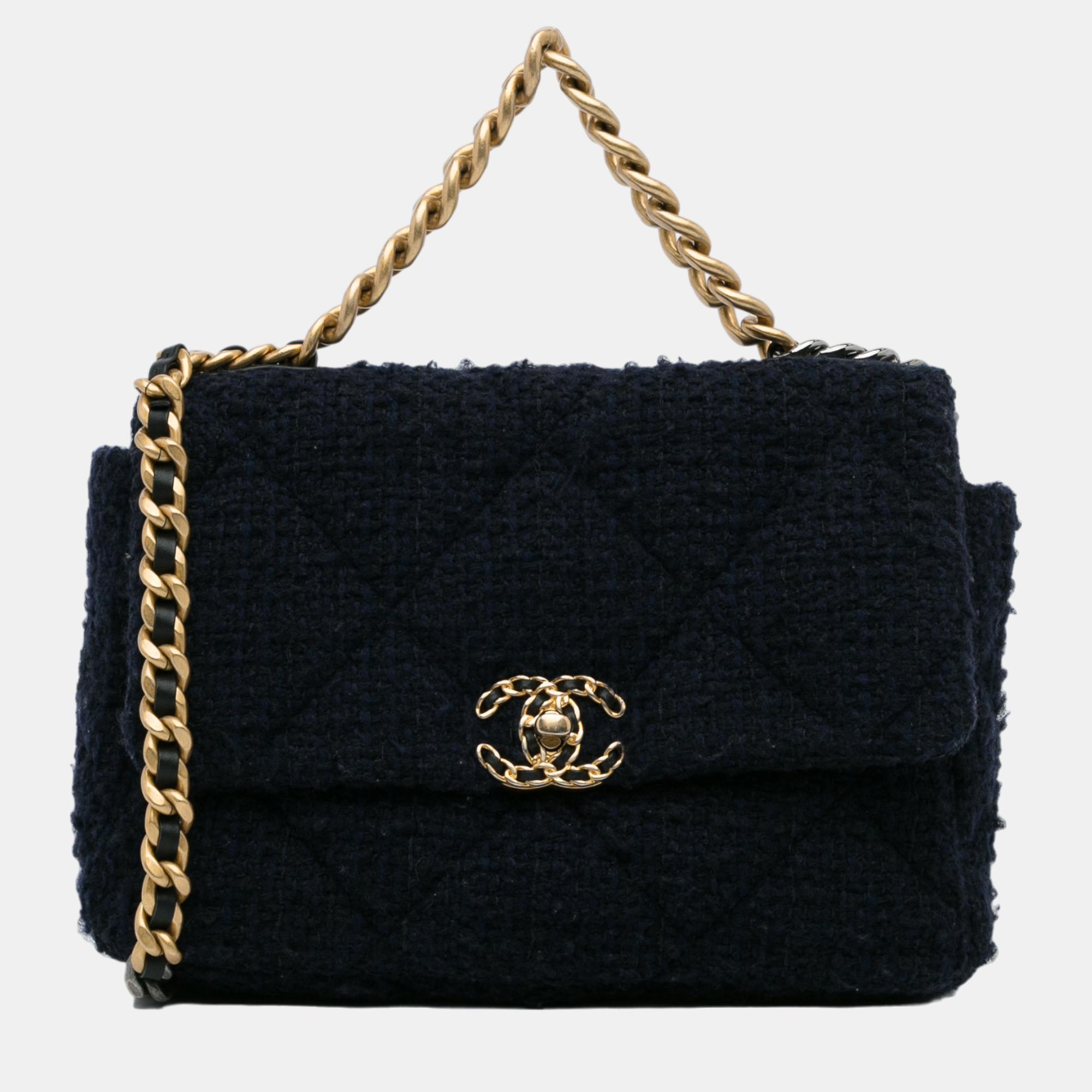 Chanel Black Large Tweed 19 Flap Bag