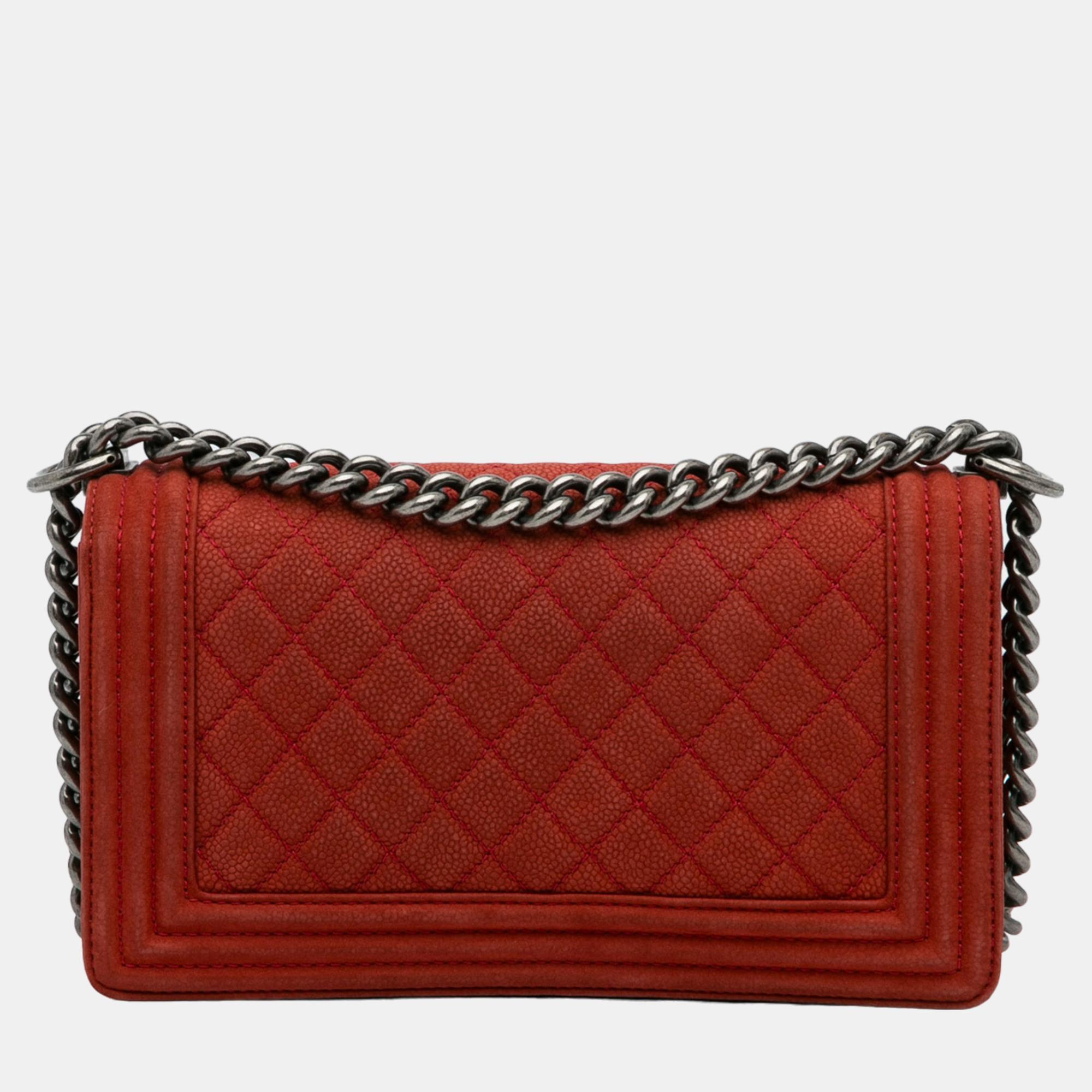 Chanel Red Medium Caviar Boy Flap Bag
