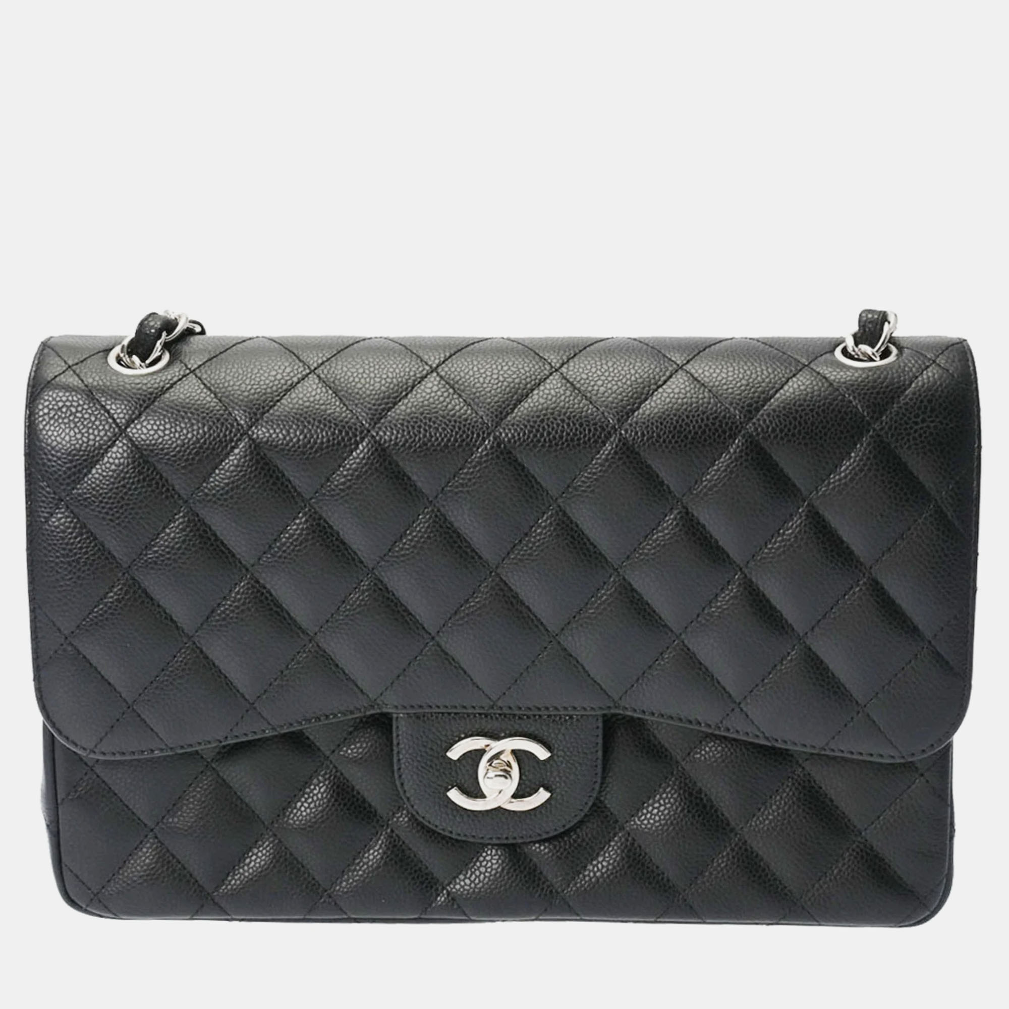 Chanel  caviar leather jumbo classic double flap shoulder bags