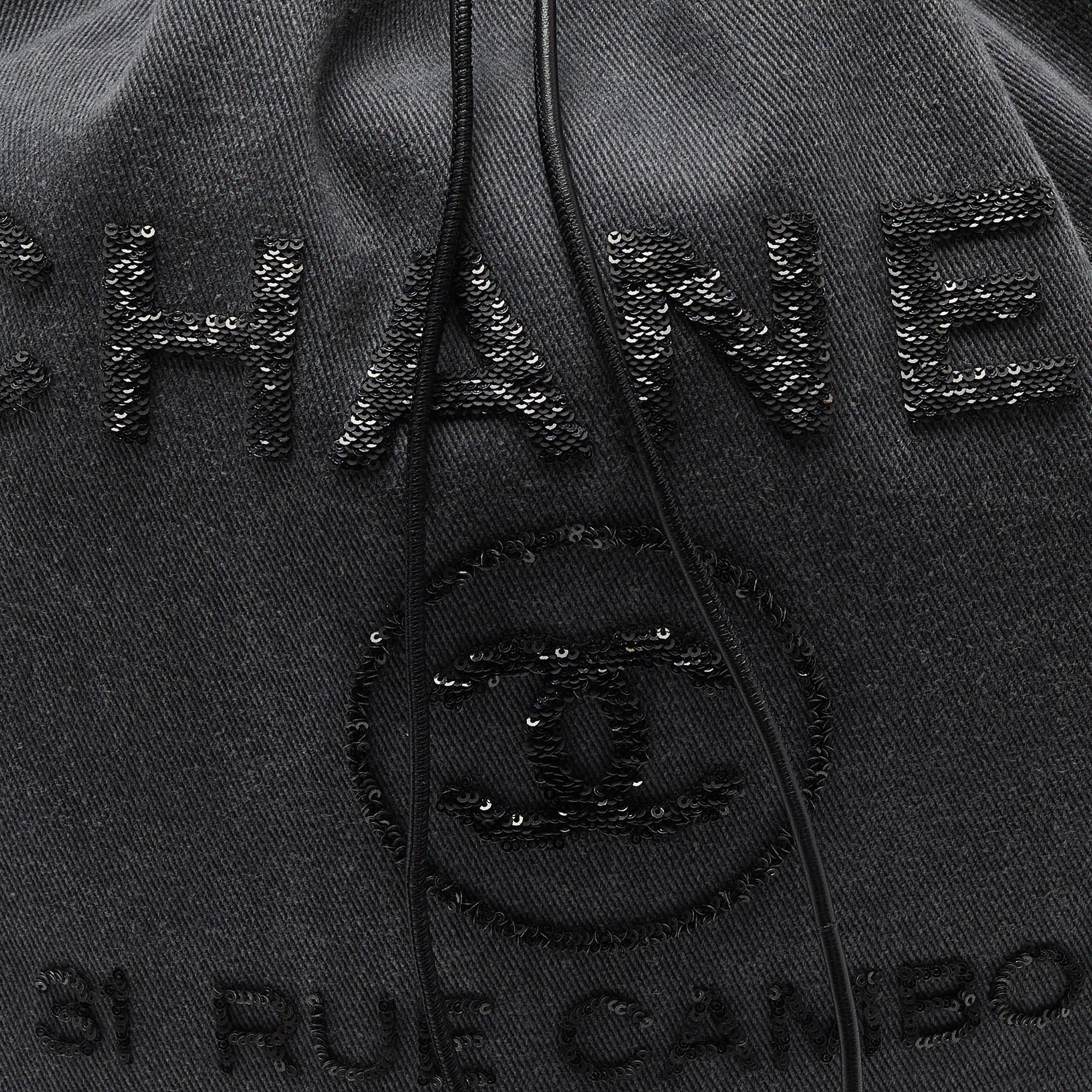 Chanel Grey/Black Denim And Leather Sequin Embellished Deauville Backpack