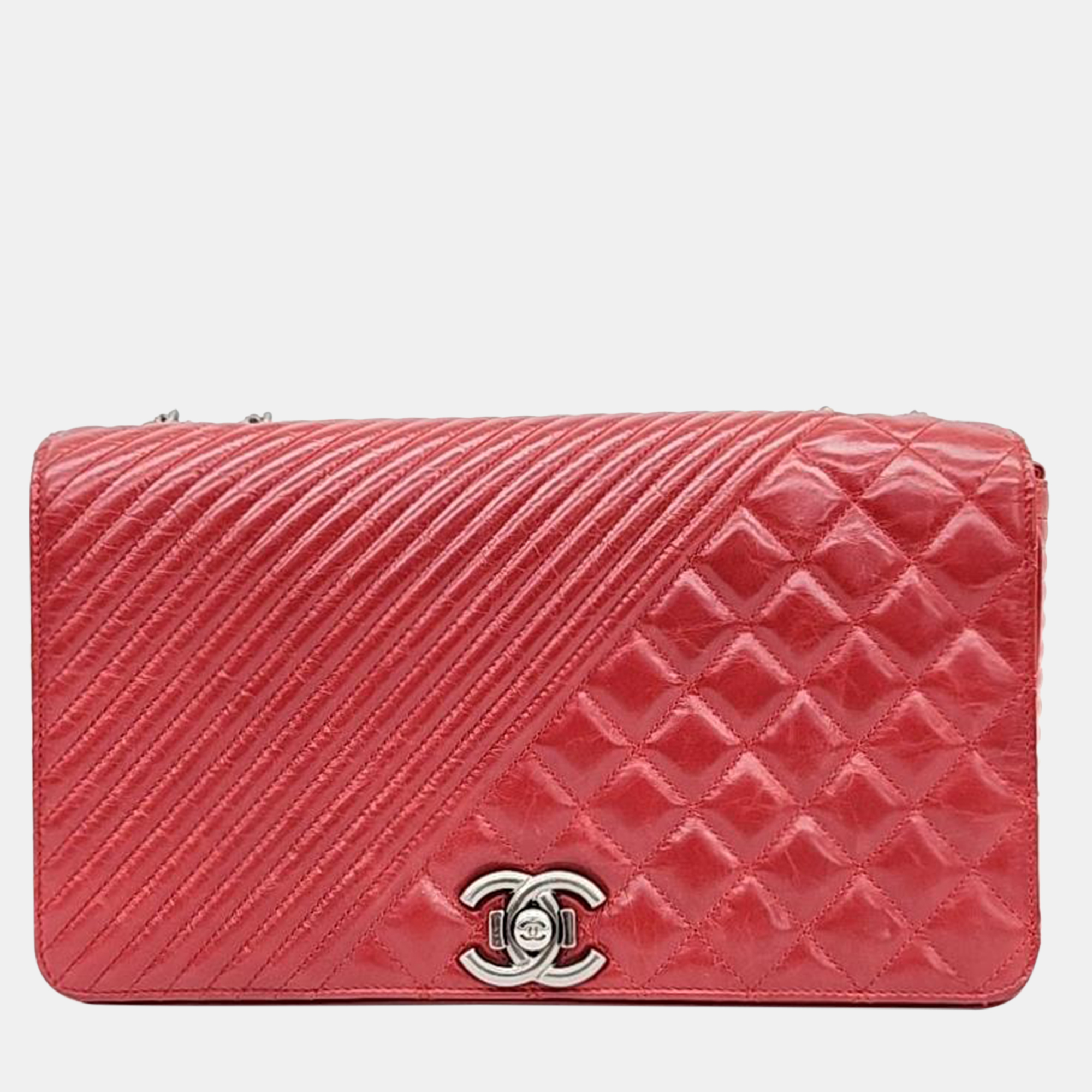 Chanel red leather chain shoulder bag