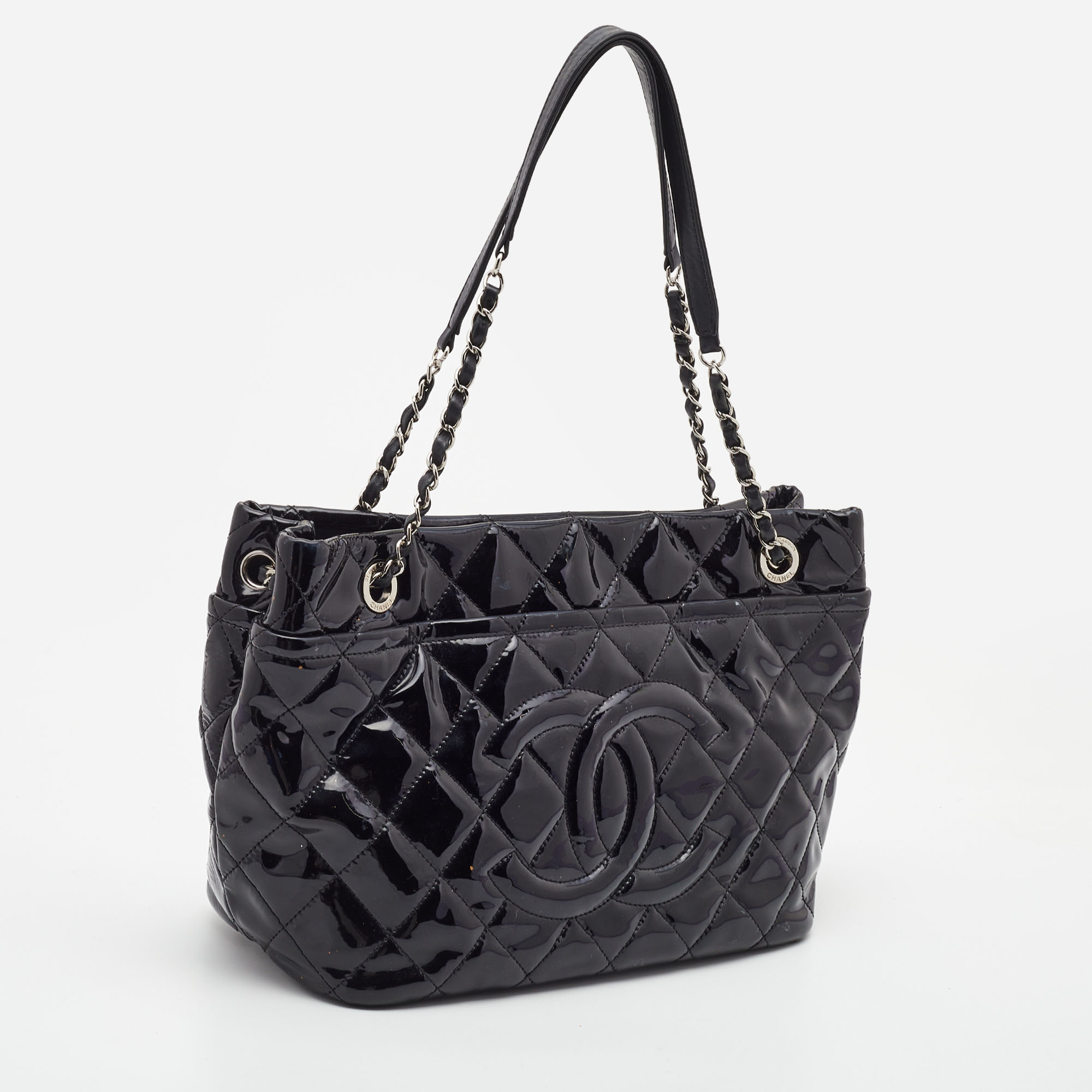 Chanel Black Quilted Patent Leather CC Timeless Tote