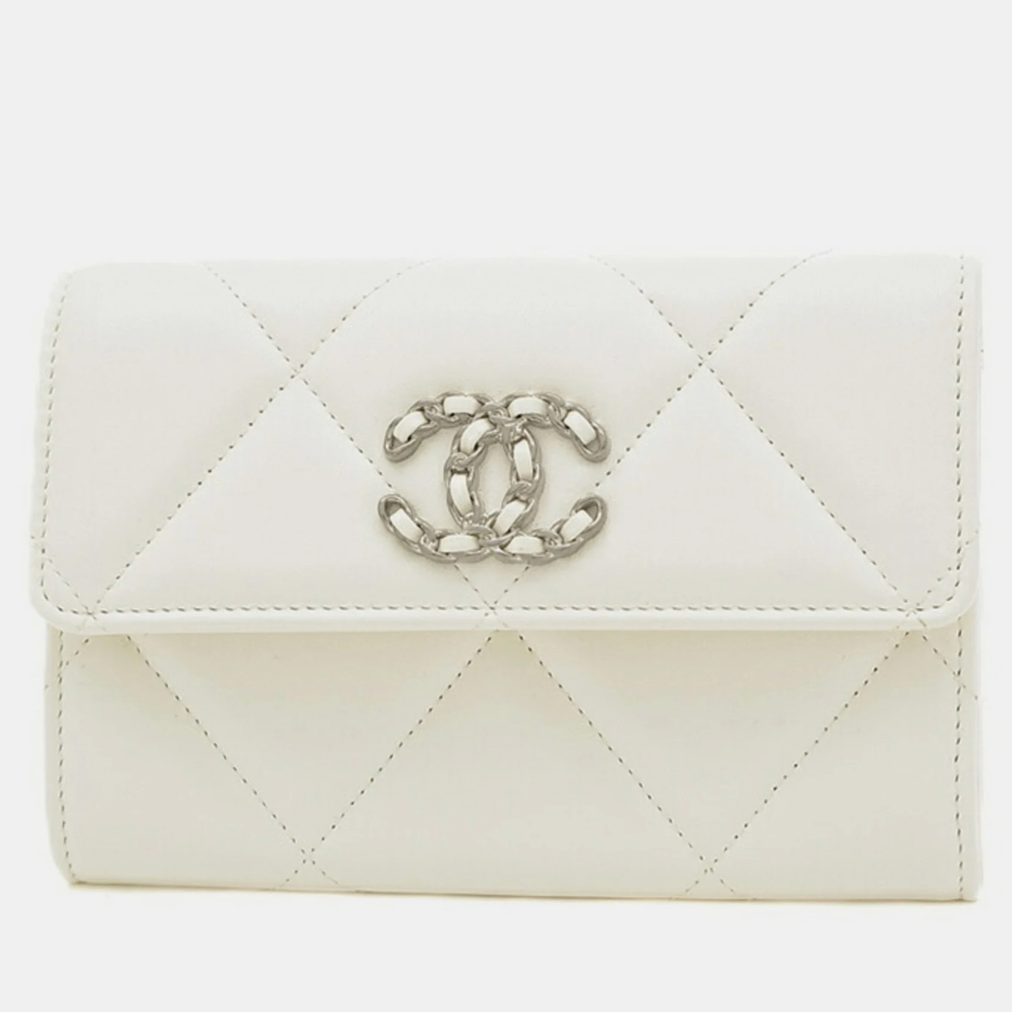 Chanel white lambskin leather 19 flap wallet