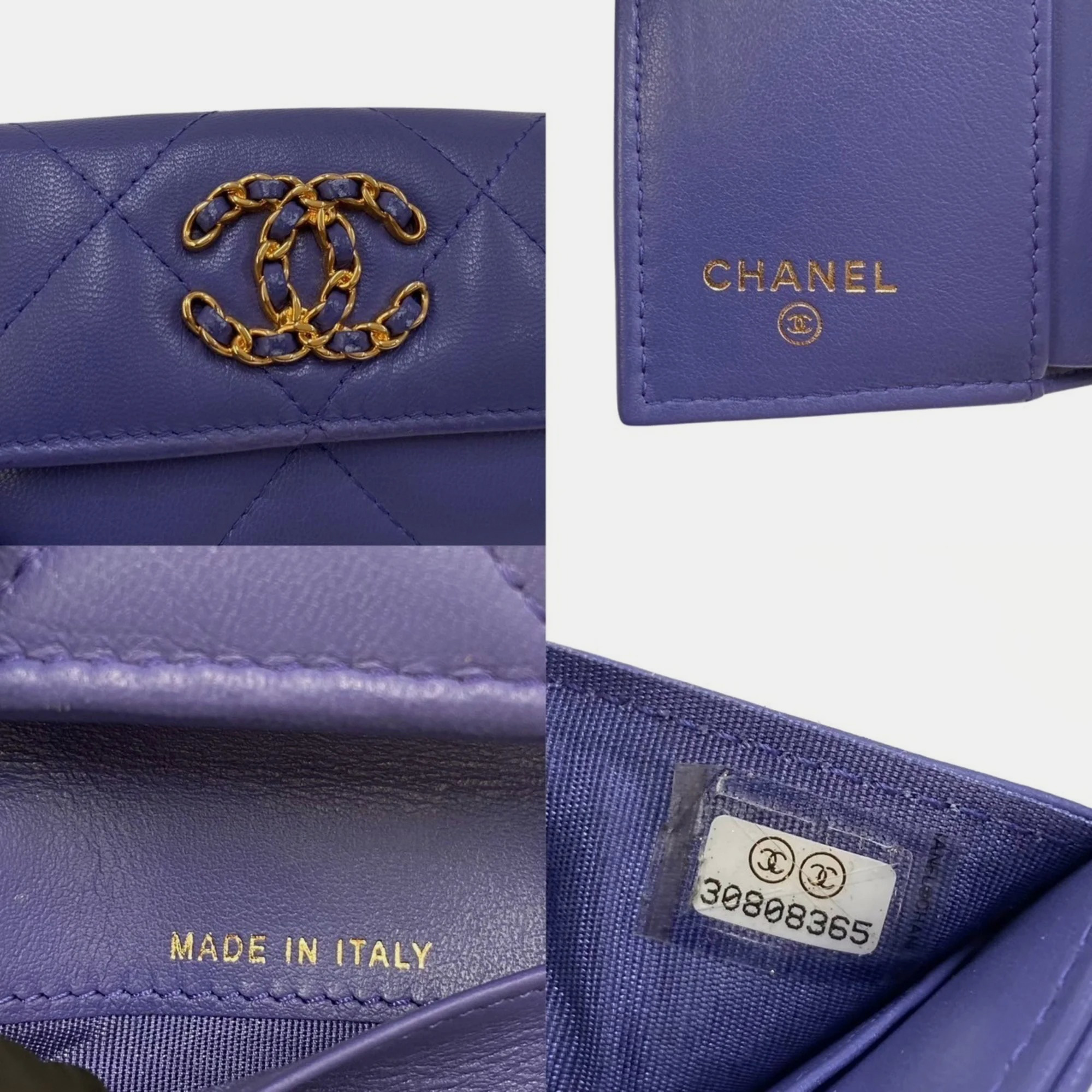 Chanel Purple Lambskin Leather 19 Trifold Wallet