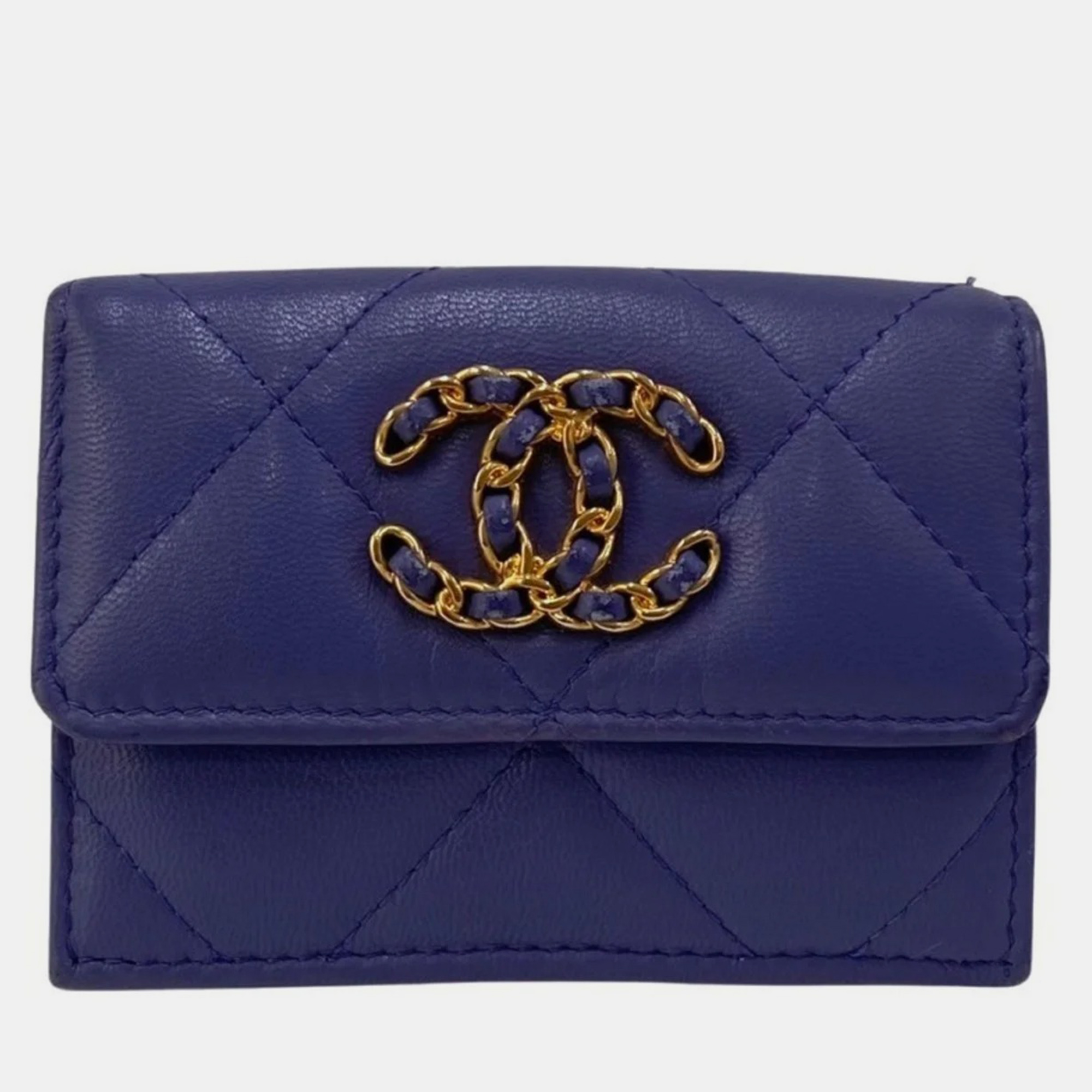 Chanel purple lambskin leather 19 trifold wallet