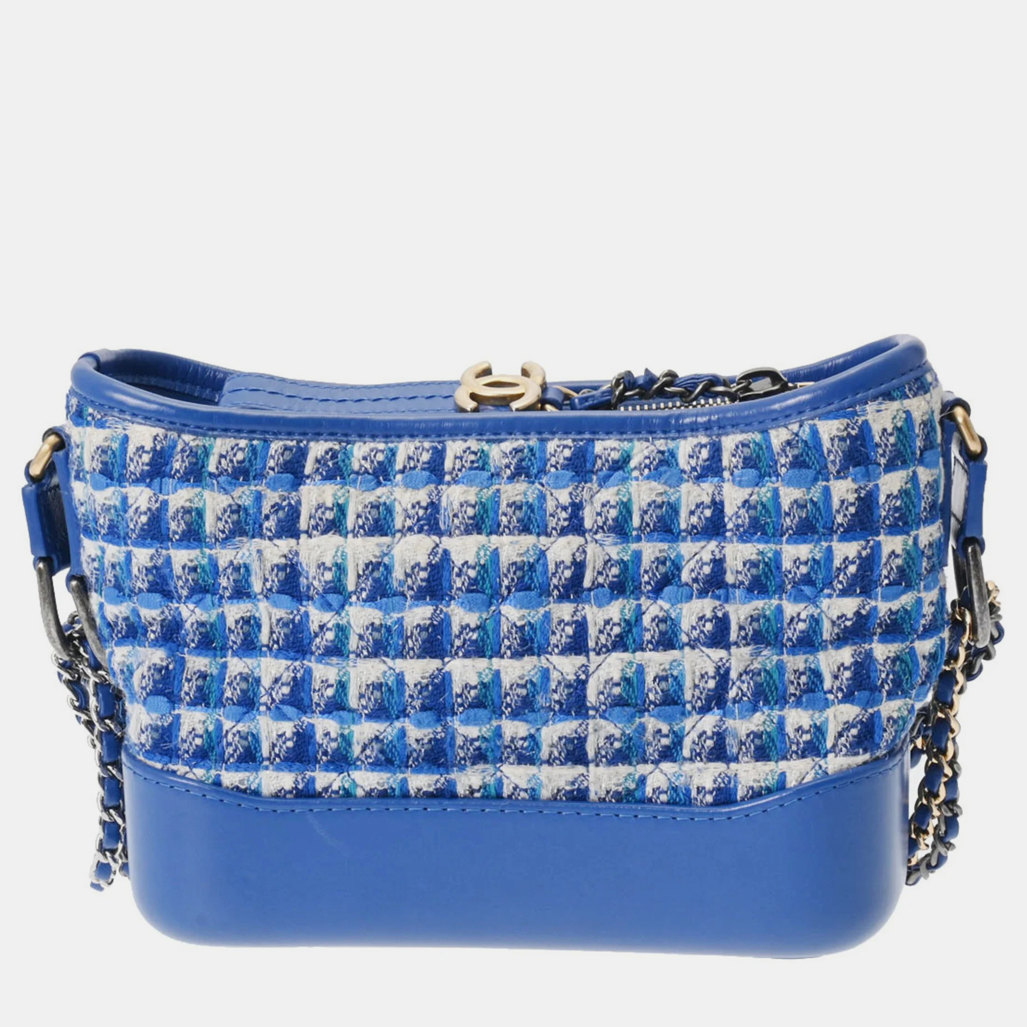 Chanel blue tweed/calf small gabrielle de chanel  hobo shoulder bag