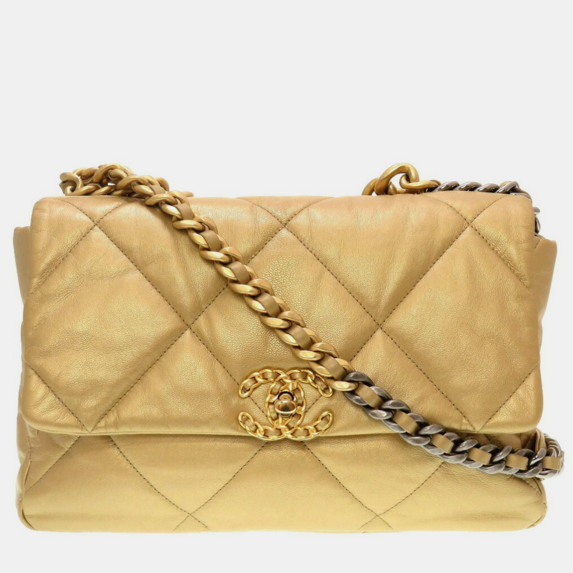 Chanel gold leather medium 19 shoulder bags
