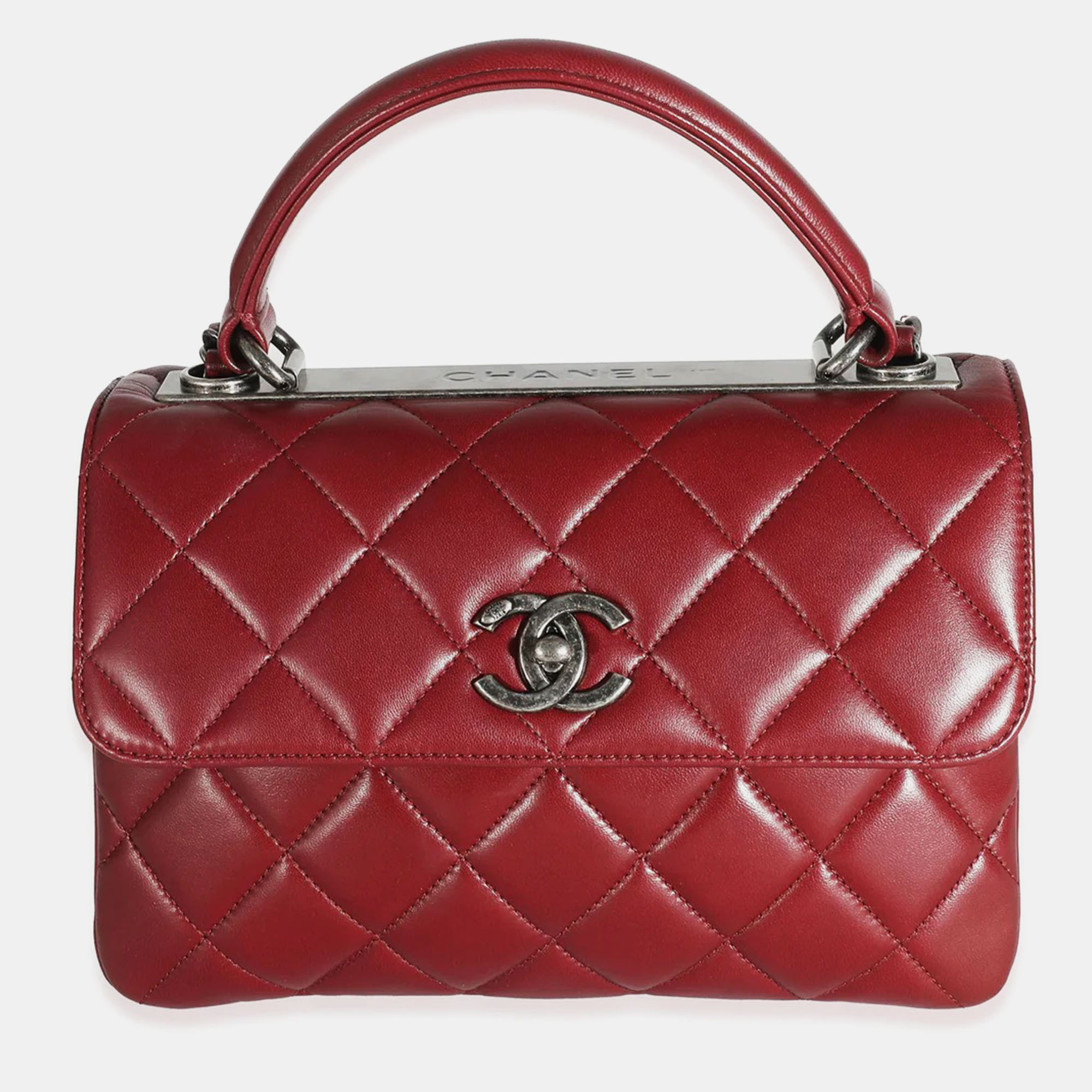 Chanel burgundy quilted lambskin small trendy flap bag