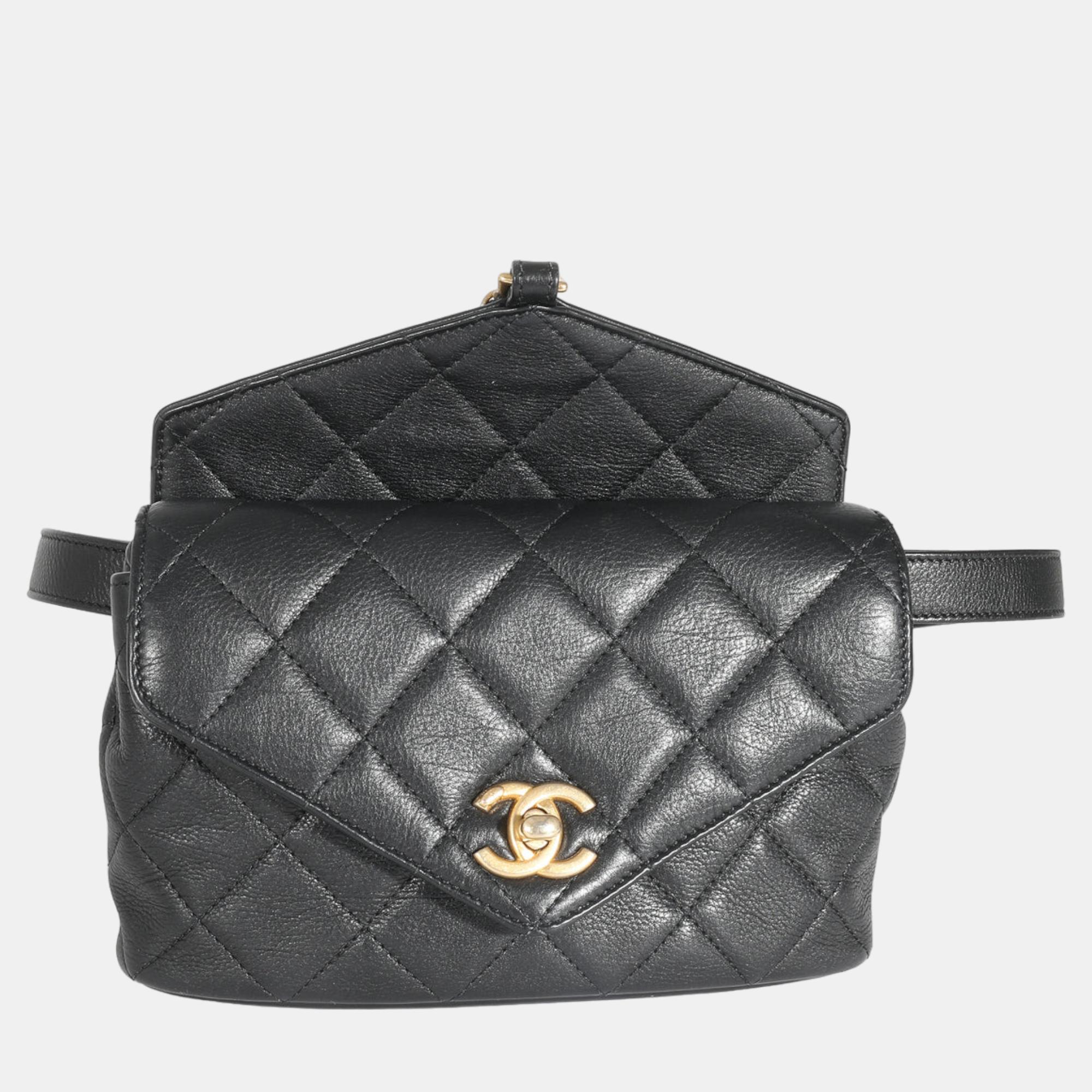 Chanel&nbsp;black quilted calfskin carry with chic flap waist bag