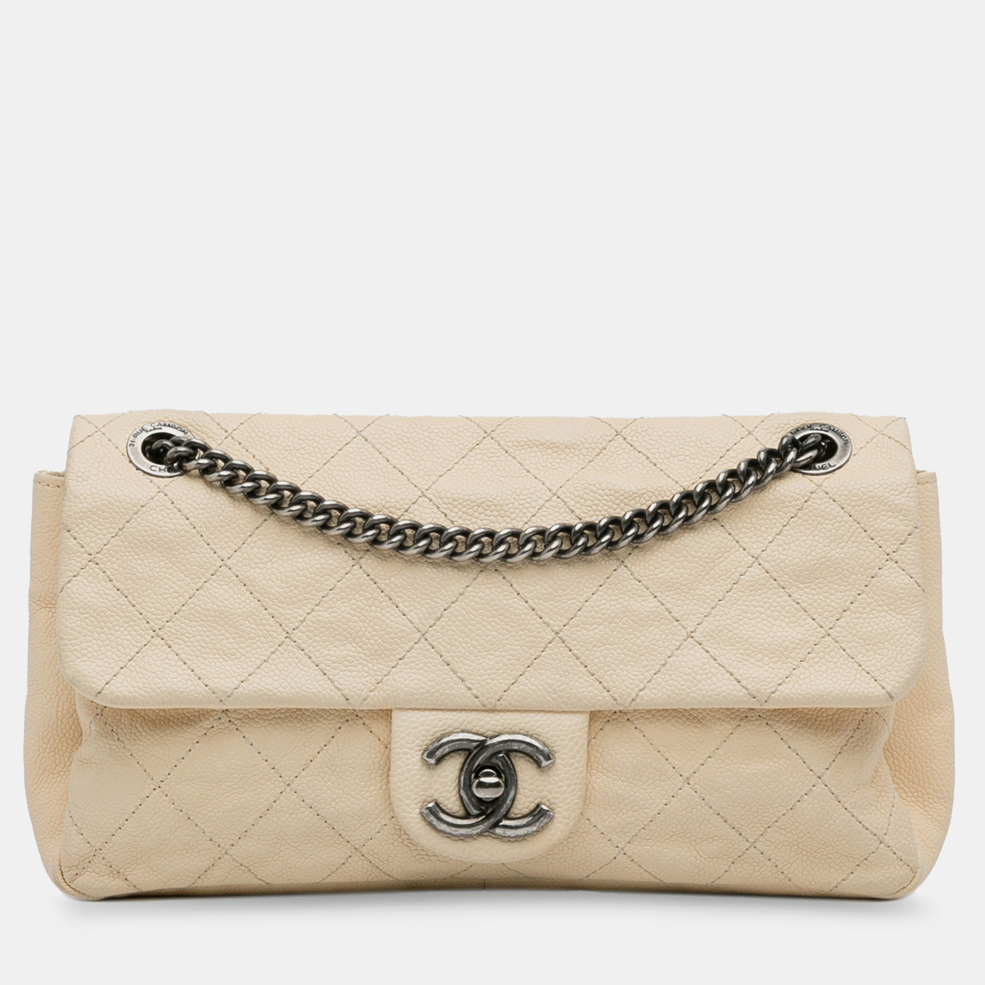 

Chanel CC Quilted Aged Calfskin Flap Bag, Beige
