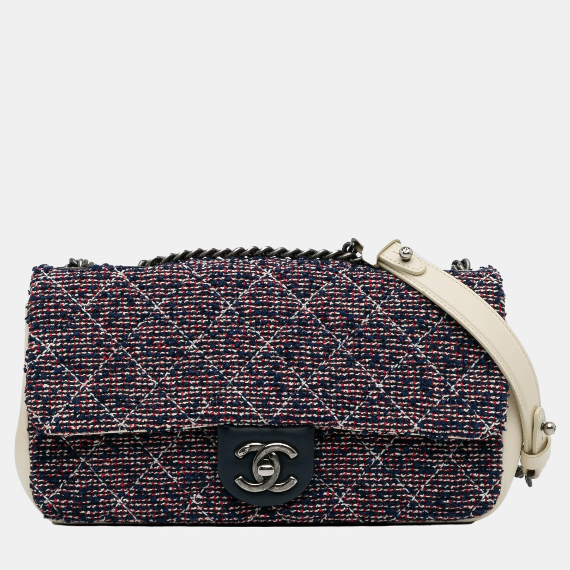 Chanel blue small classic tweed flap bag