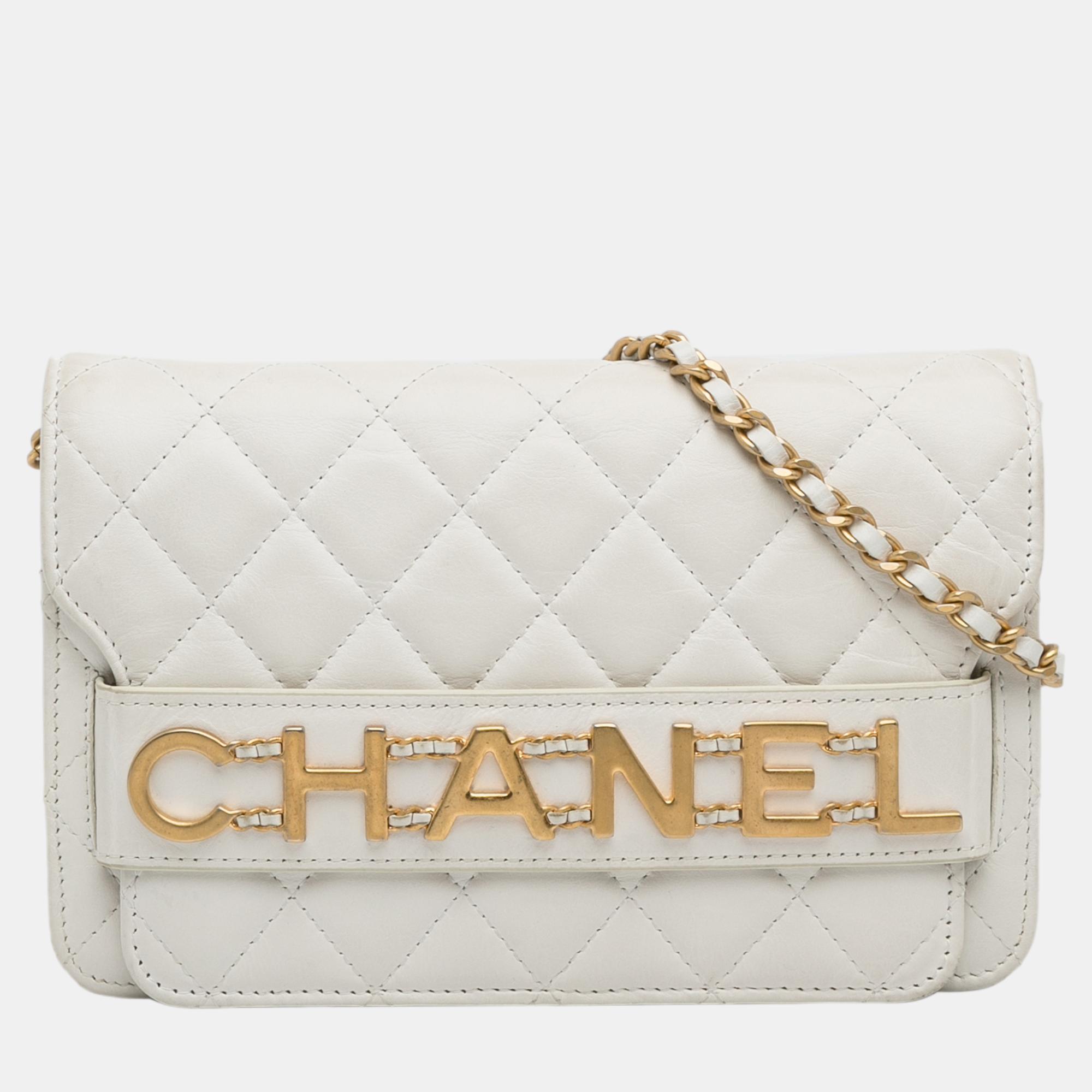 Chanel white enchained wallet on chain